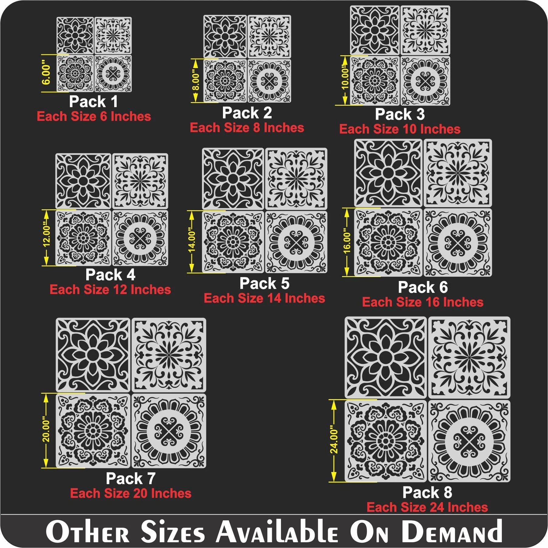 Pack 0f 4 Pcs Tile Reusable Stencil for Canvas and wall painting.ID#24 - Image 7