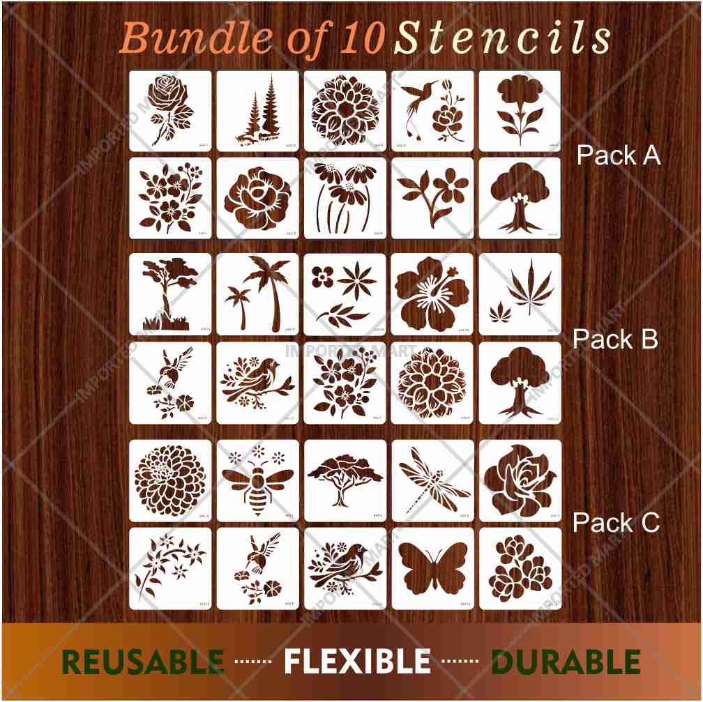 Pack of 10Pcs Nature Inspired Wall Art Stencils | Painting and Scrapbooking ID#643