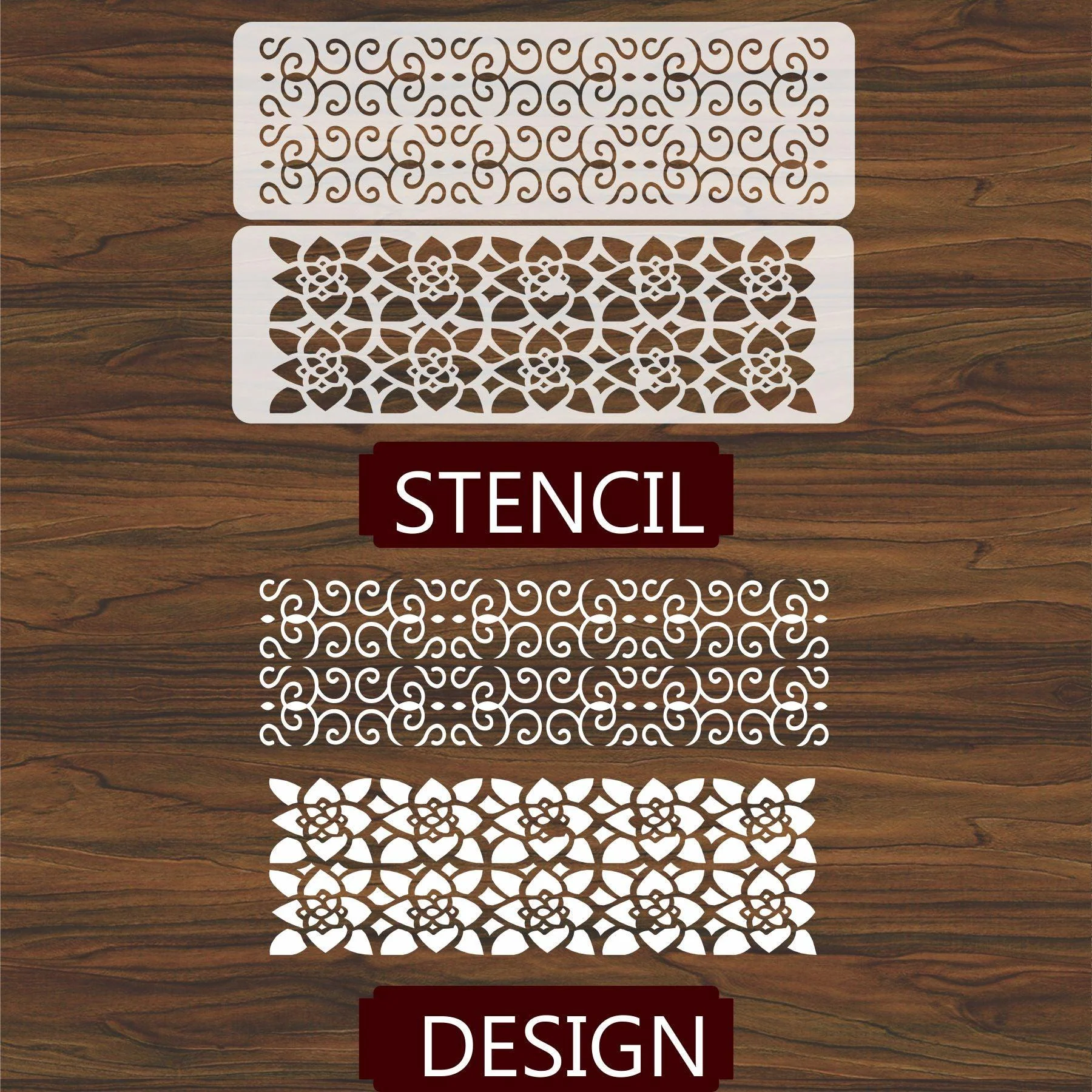 Pack of 2 border, Floral Reusable Stencil for Canvas and wall painting.ID#39 - Image 13