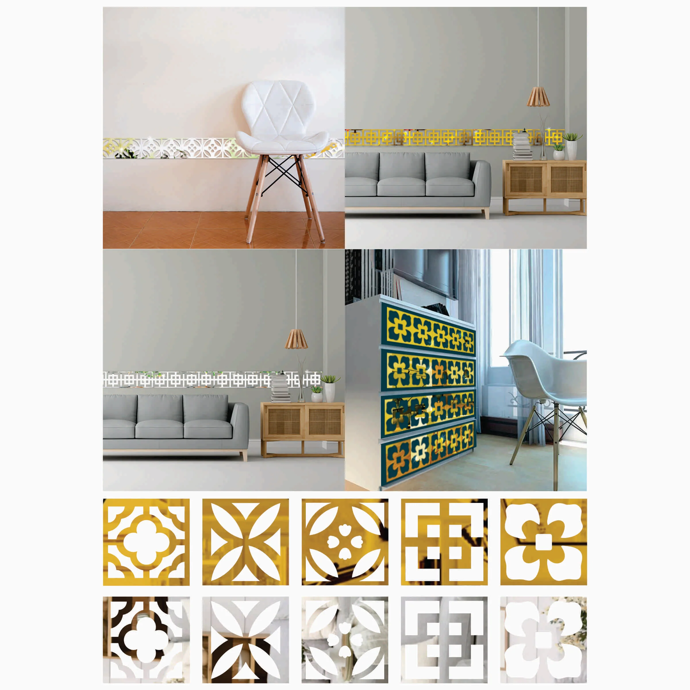 Pack of 10pcs 3D self Adhesive Acrylic Mirror DIY Building Border Mirror Art Home Decoration Mirror Wall Sticker living room Home Decor