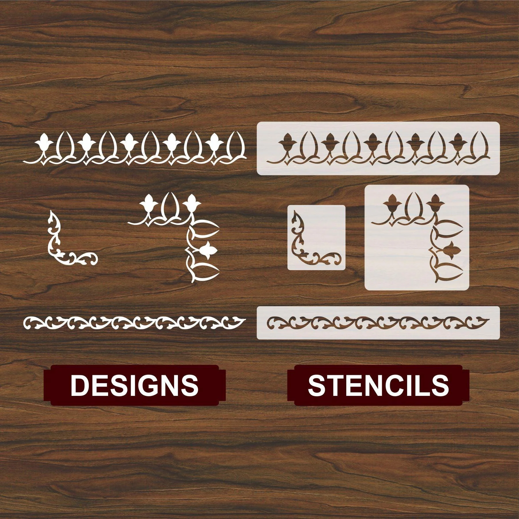 Pack of 4 Border Reusable Stencil for Canvas and wall painting.ID#4133 - Image 4