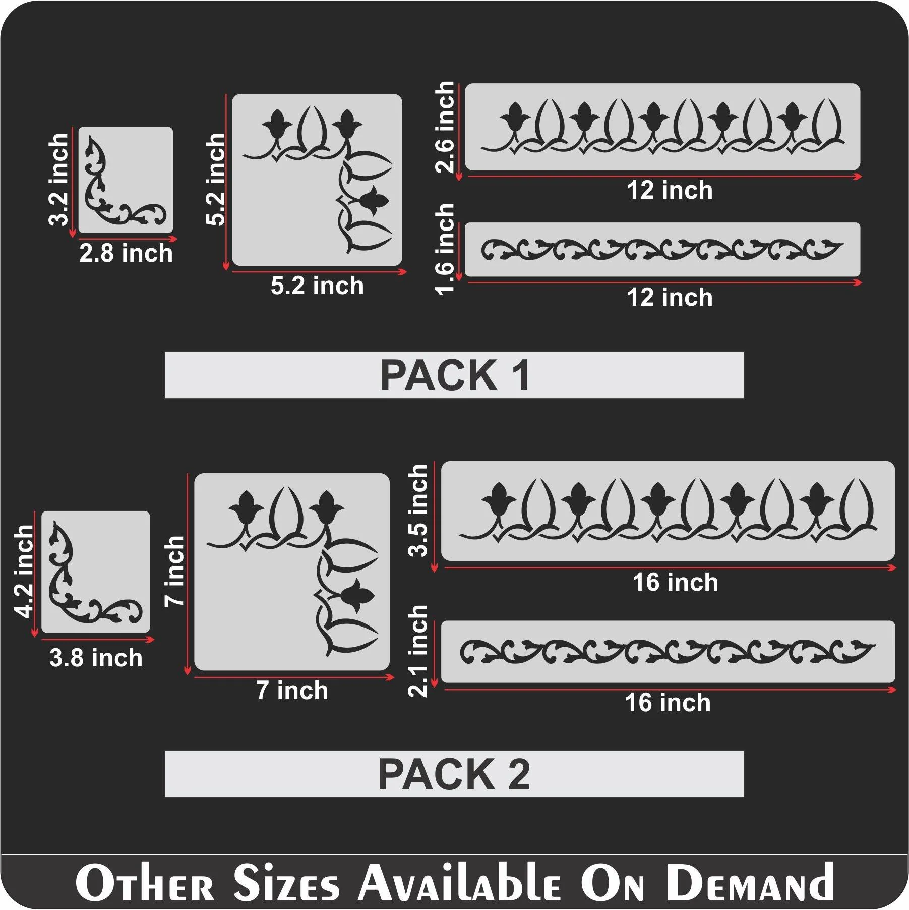 Pack of 4 Border Reusable Stencil for Canvas and wall painting.ID#4133 - Image 5