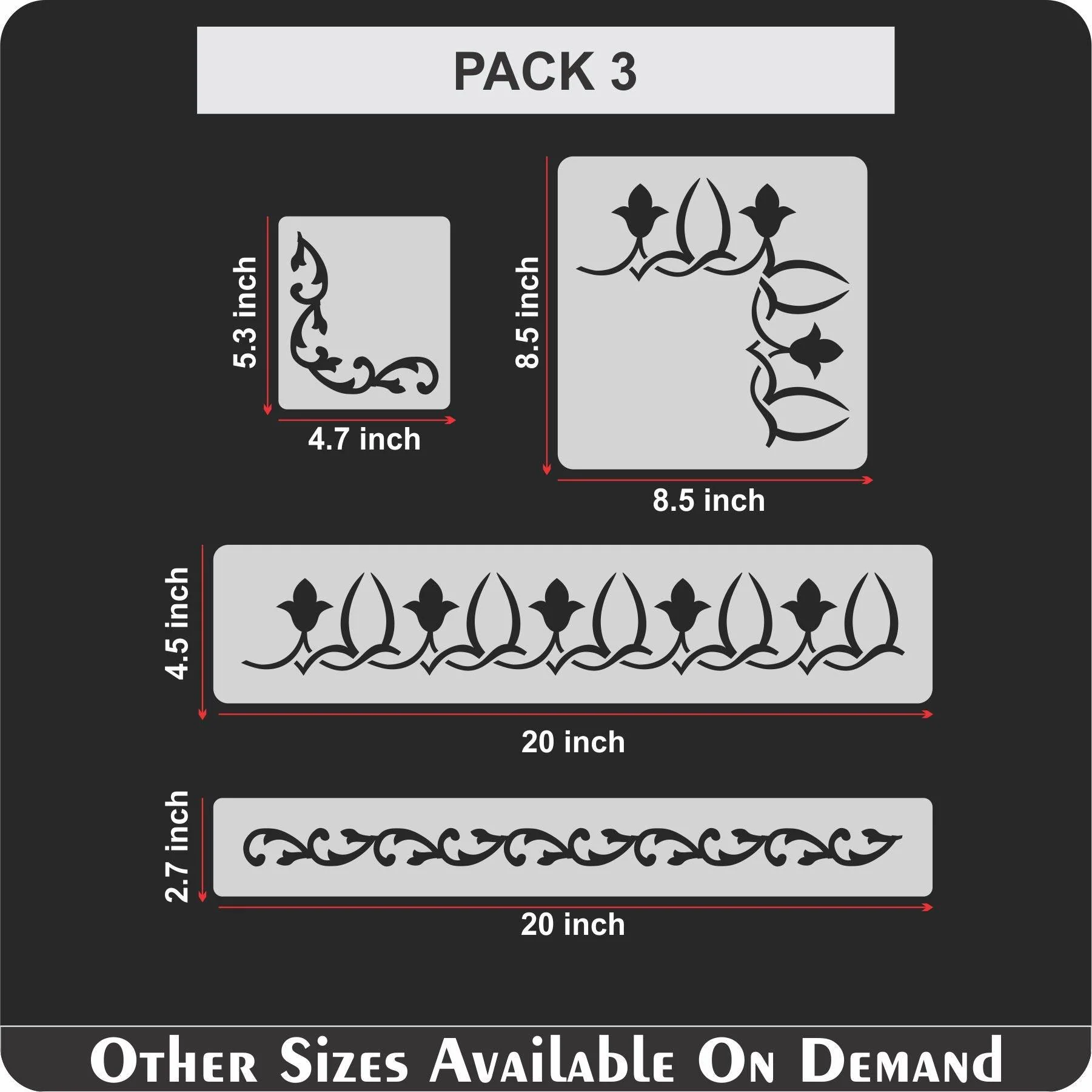 Pack of 4 Border Reusable Stencil for Canvas and wall painting.ID#4133 - Image 6
