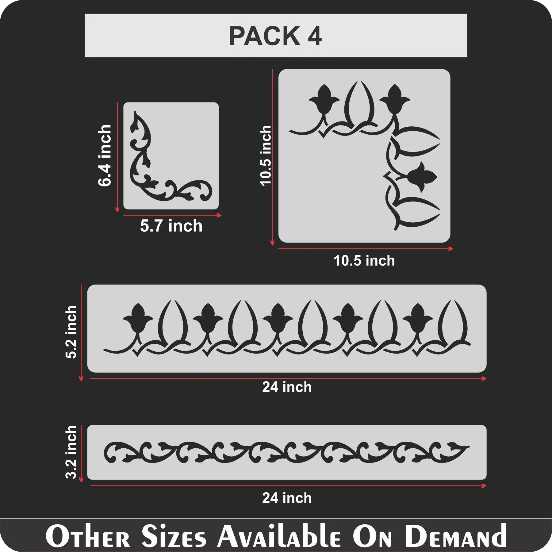 Pack of 4 Border Reusable Stencil for Canvas and wall painting.ID#4133 - Image 7