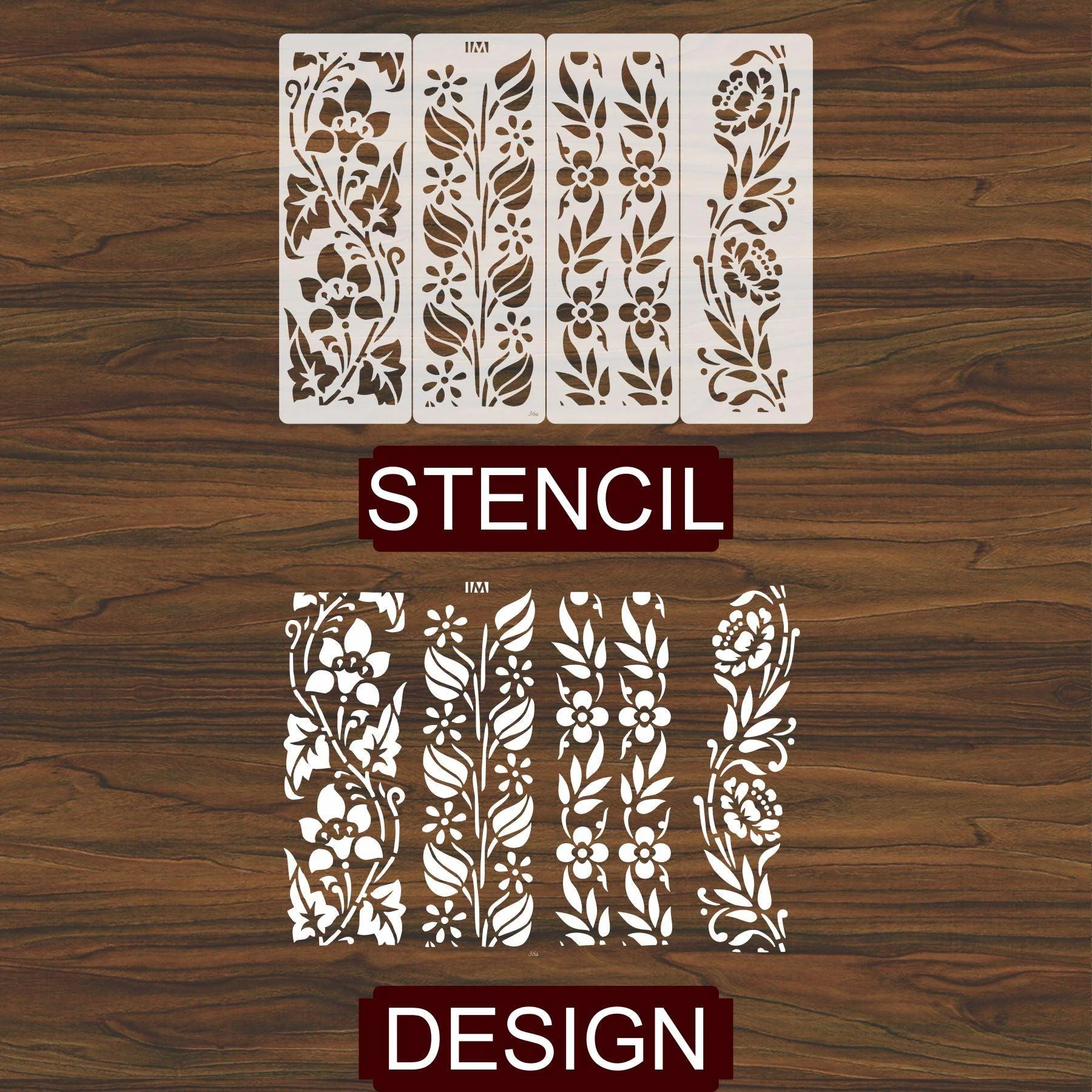 Pack of 4 borders Reusable Stencil for Canvas and wall painting.ID#36 - Image 5