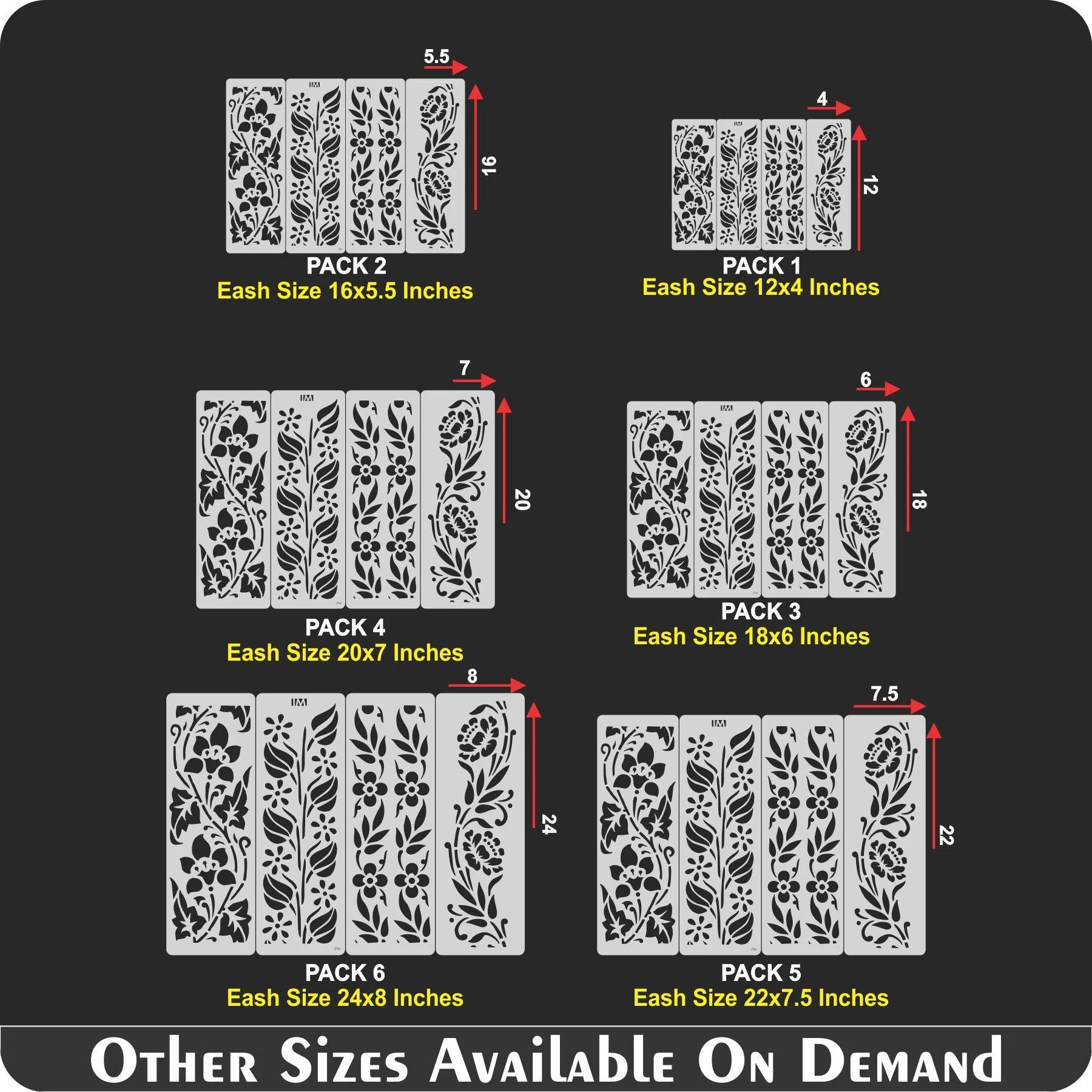 Pack of 4 borders Reusable Stencil for Canvas and wall painting.ID#36 - Image 6
