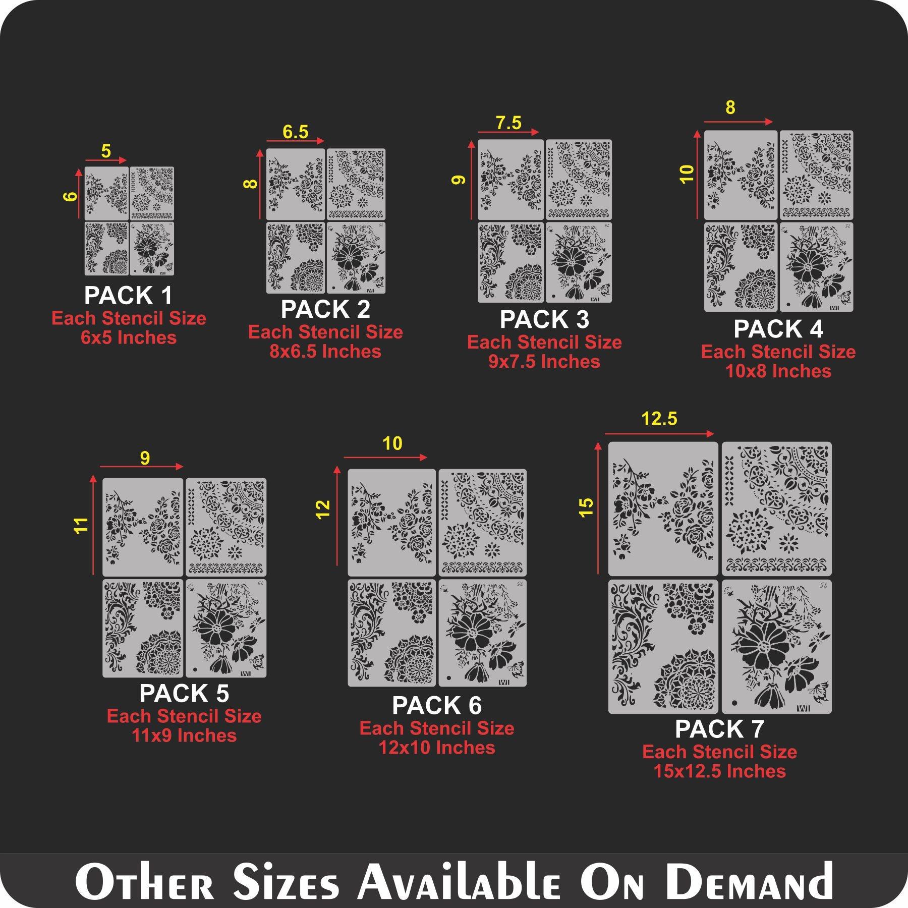 Pack of 4 Floral Reusable Stencil for Fabric , Canvas and wall painting.ID#04 - Image 14