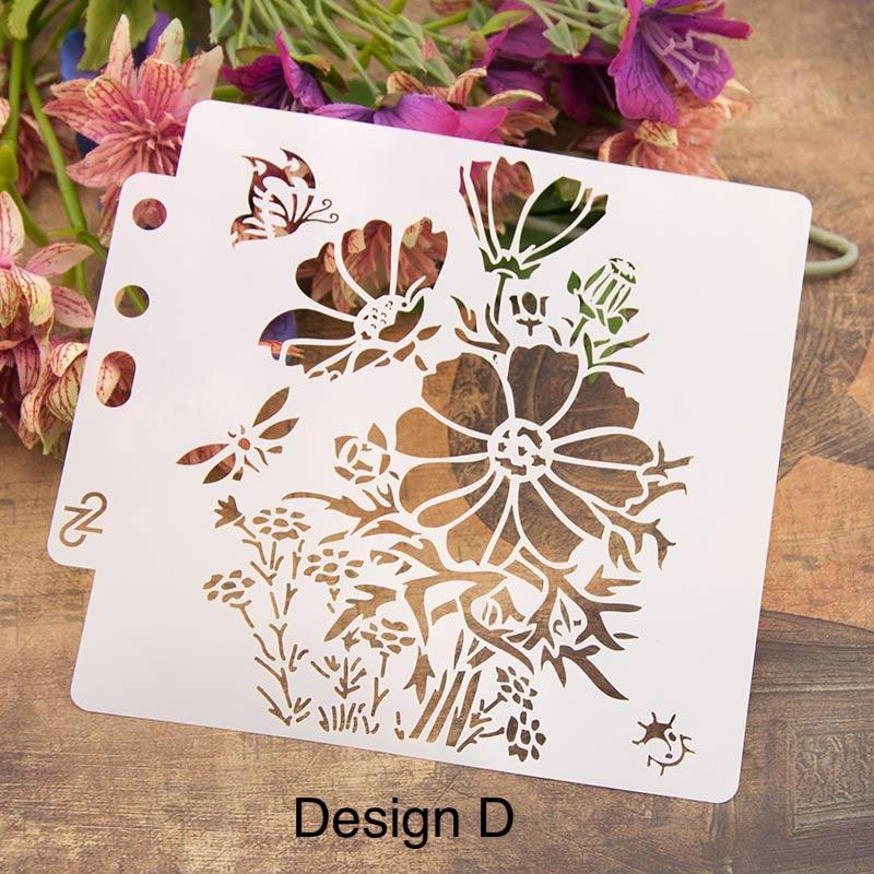 Pack of 4 Floral Reusable Stencil for Fabric , Canvas and wall painting.ID#04 - Image 17
