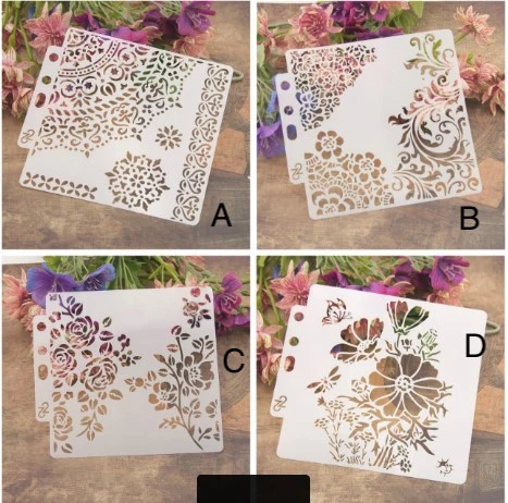 Pack of 4 Floral Reusable Stencil for Fabric , Canvas and wall painting.ID#04 - Image 3