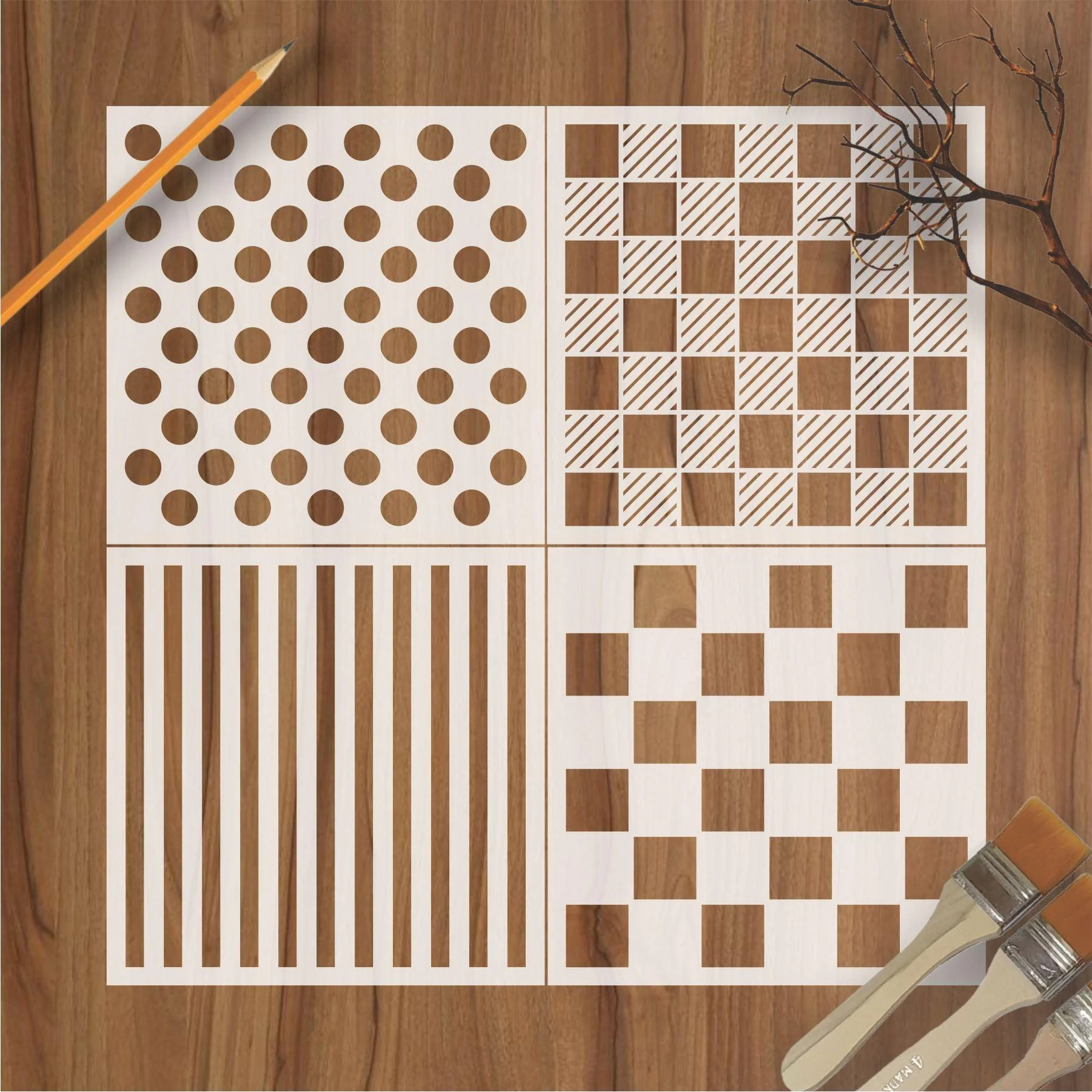 Pack Of 4 Pattern Reusable Stencil For Canvas And Wall Painting.ID #453 - Image 2