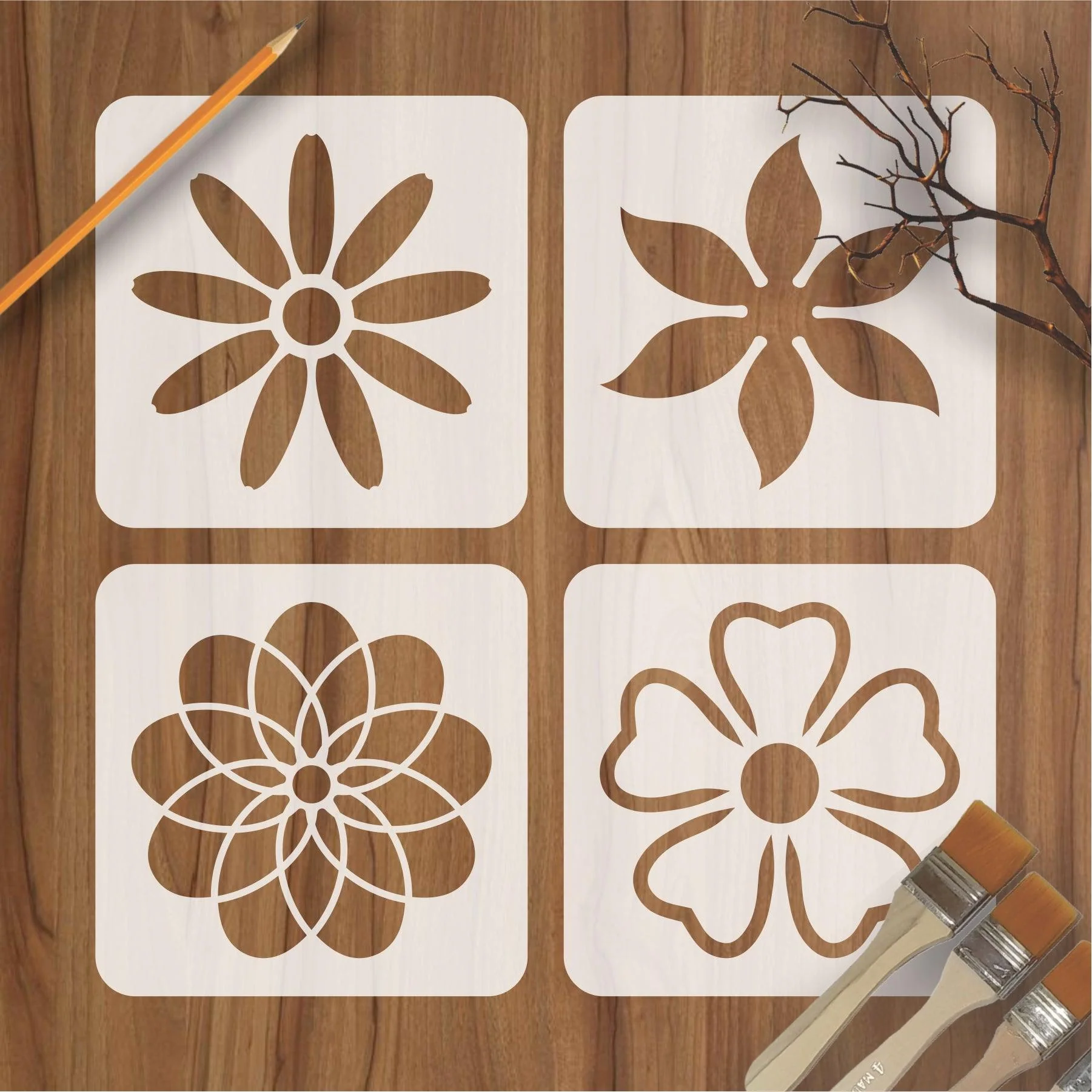 Pack of 4 Reusable Stencil For Canvas And Wall Painting.ID#209A - Image 2