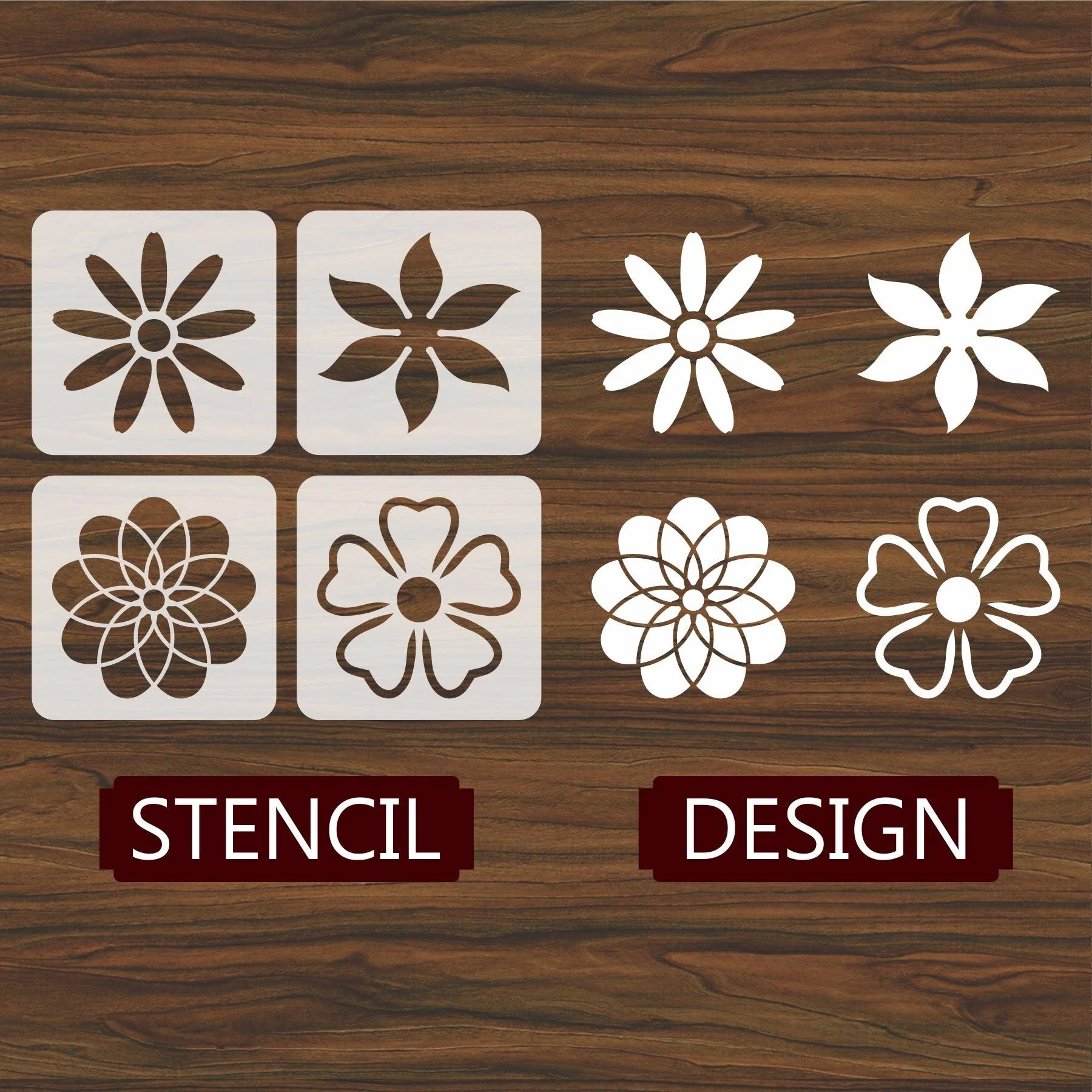 Pack of 4 Reusable Stencil For Canvas And Wall Painting.ID#209A - Image 4