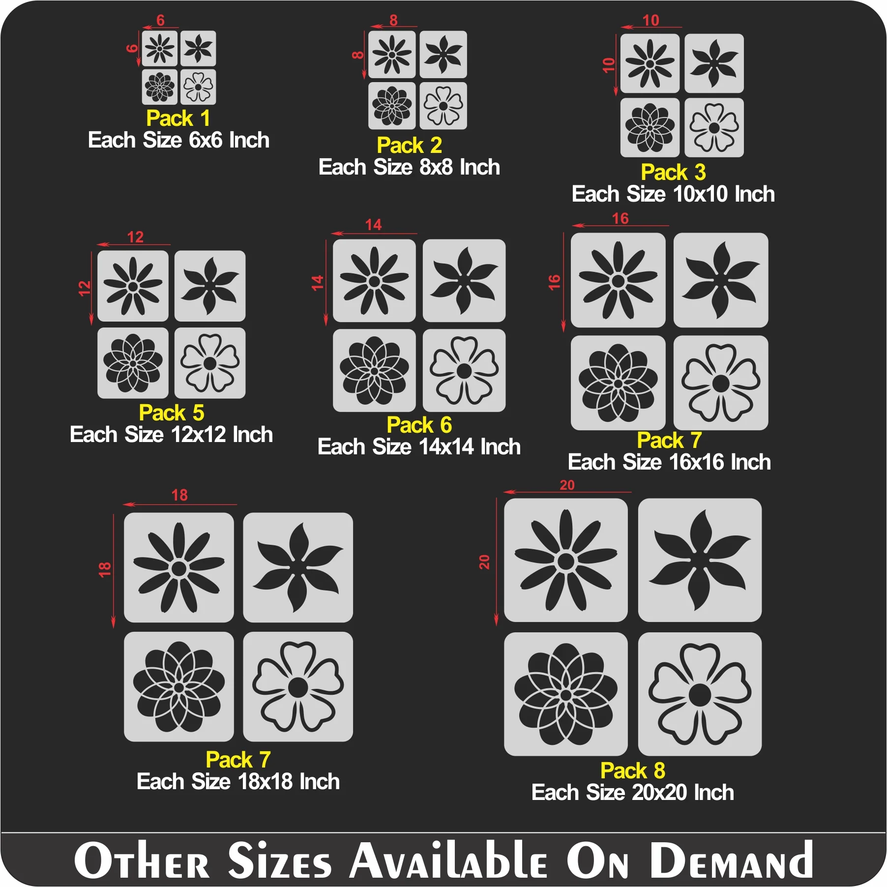 Pack of 4 Reusable Stencil For Canvas And Wall Painting.ID#209A - Image 8
