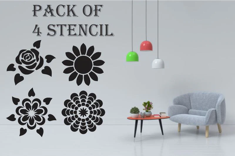 Pack of 4 Reusable Stencil For Canvas And Wall Painting.ID#209B - Image 10