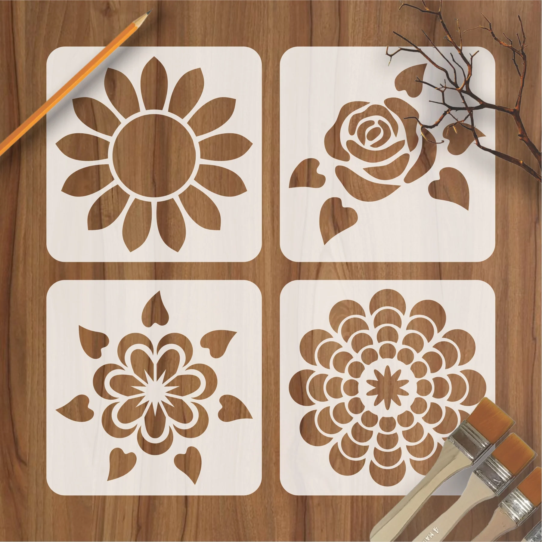 Pack of 4 Reusable Stencil For Canvas And Wall Painting.ID#209B - Image 2