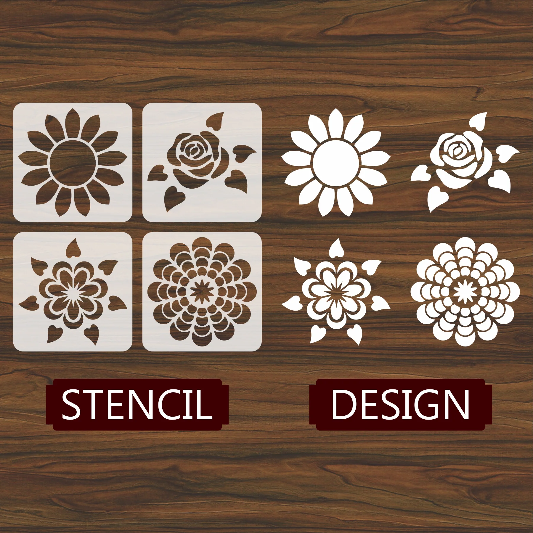 Pack of 4 Reusable Stencil For Canvas And Wall Painting.ID#209B - Image 4
