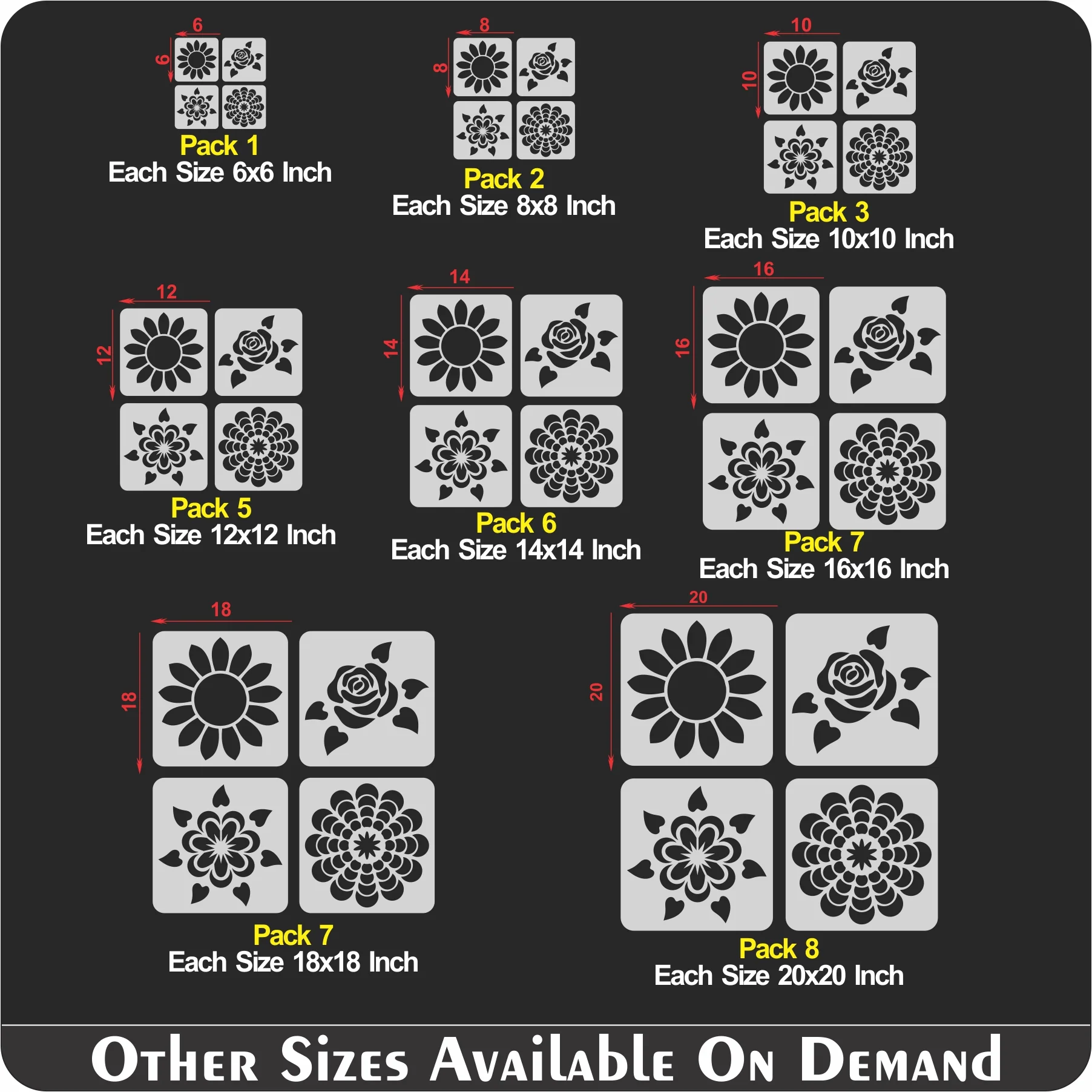 Pack of 4 Reusable Stencil For Canvas And Wall Painting.ID#209B - Image 8