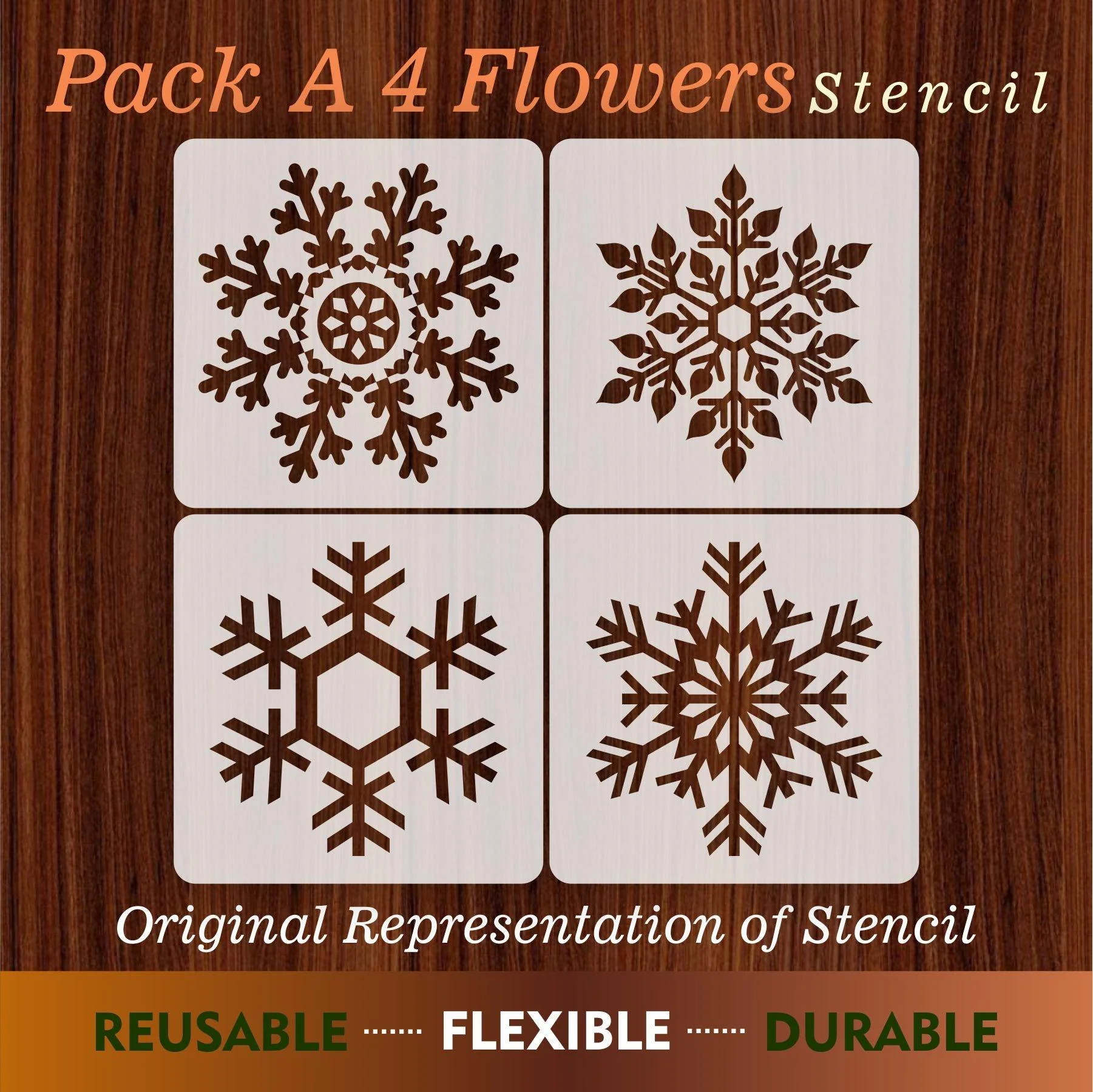 Pack of 4 snow flakes Wall Decoration Reusable Stencil for Canvas and wall painting.ID#33