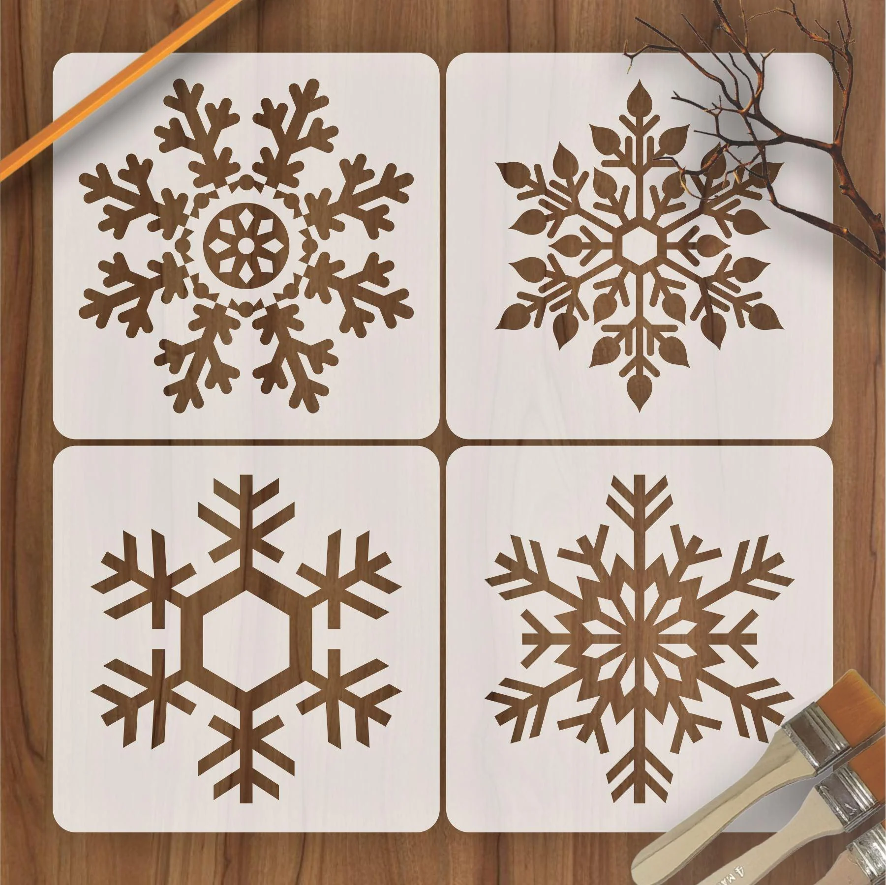 Pack of 4 snow flakes Wall Decoration Reusable Stencil for Canvas and wall painting.ID#33 - Image 2