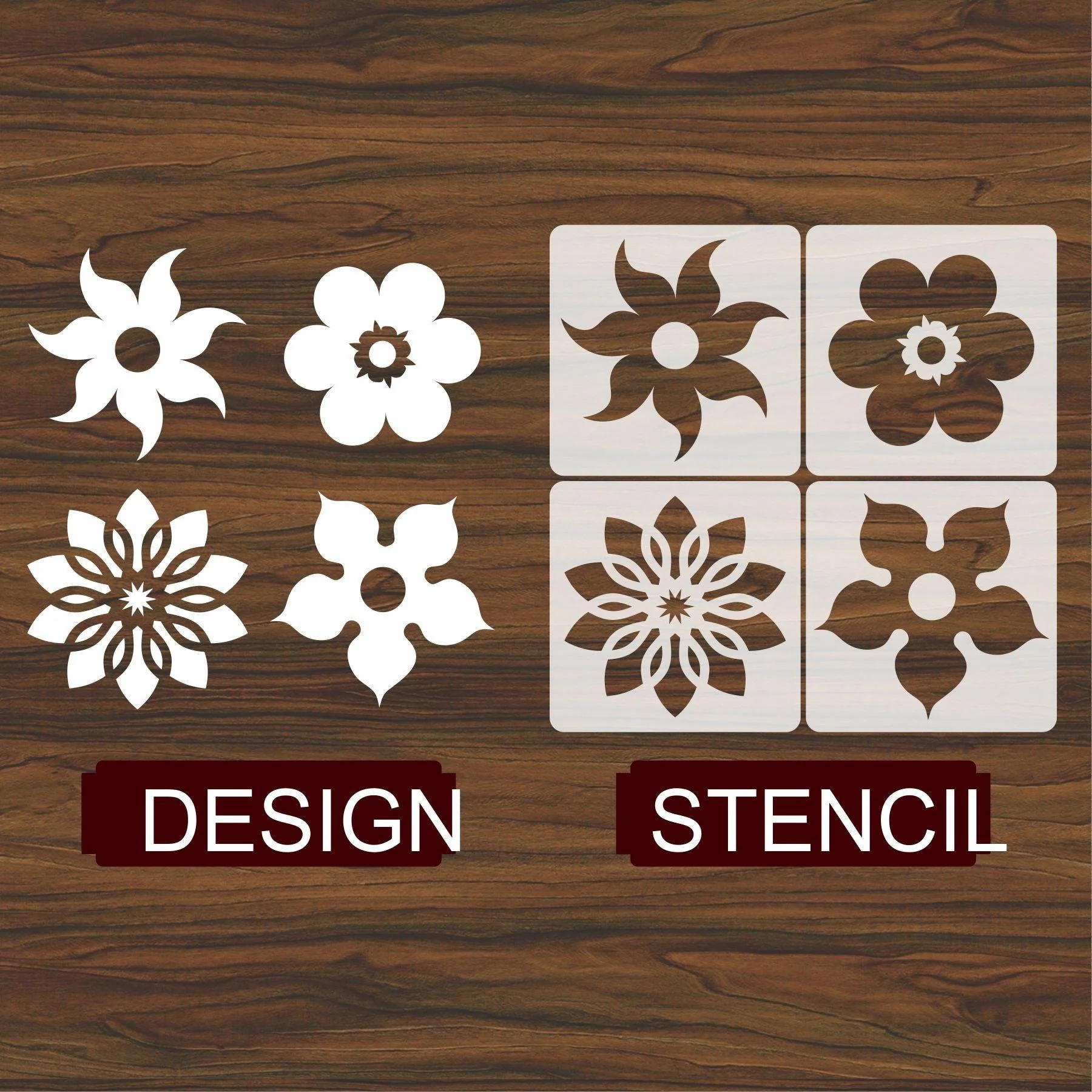 Pack of 4 Wall Decoration floral Reusable Stencil for Canvas and wall painting.ID#32-1 - Image 3