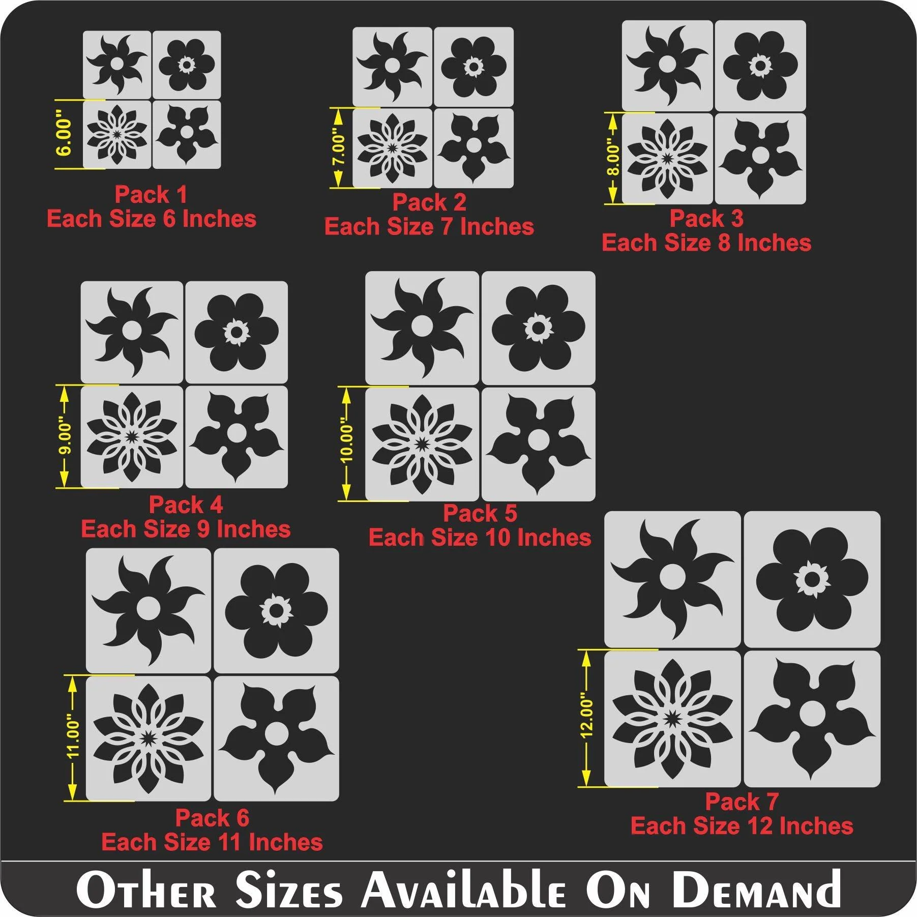 Pack of 4 Wall Decoration floral Reusable Stencil for Canvas and wall painting.ID#32-1 - Image 6