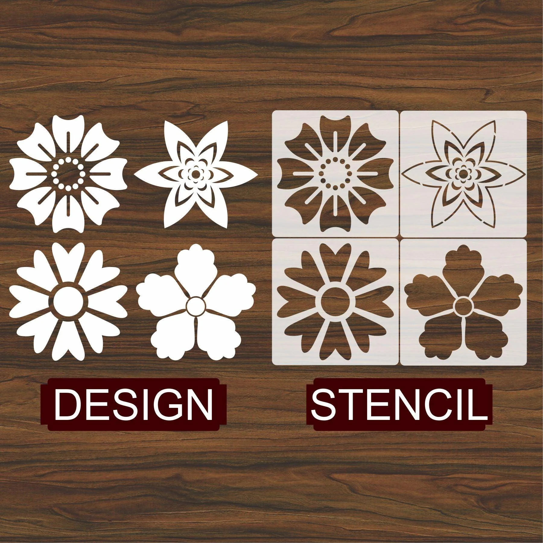 Pack of 4 Wall Decoration flower Reusable Stencil for Canvas and wall painting.ID#32 - Image 3