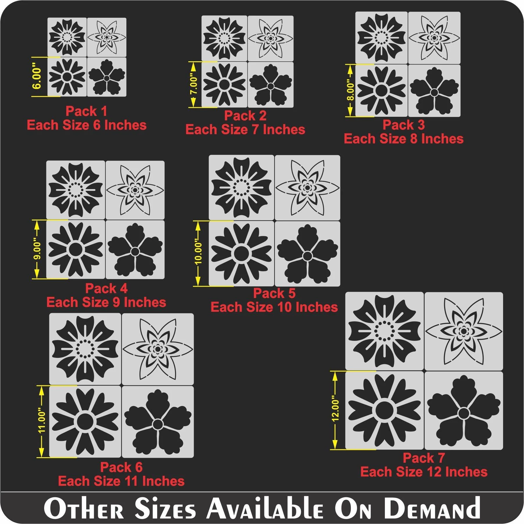 Pack of 4 Wall Decoration flower Reusable Stencil for Canvas and wall painting.ID#32 - Image 6