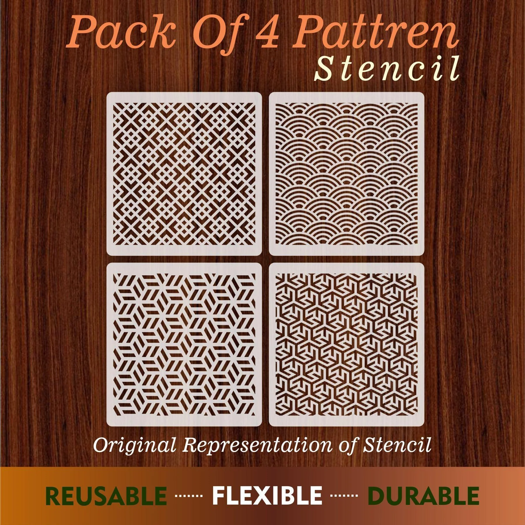 Pack of 4 Wall Decoration Testure Stencil for Canvas and wall painting.ID#40
