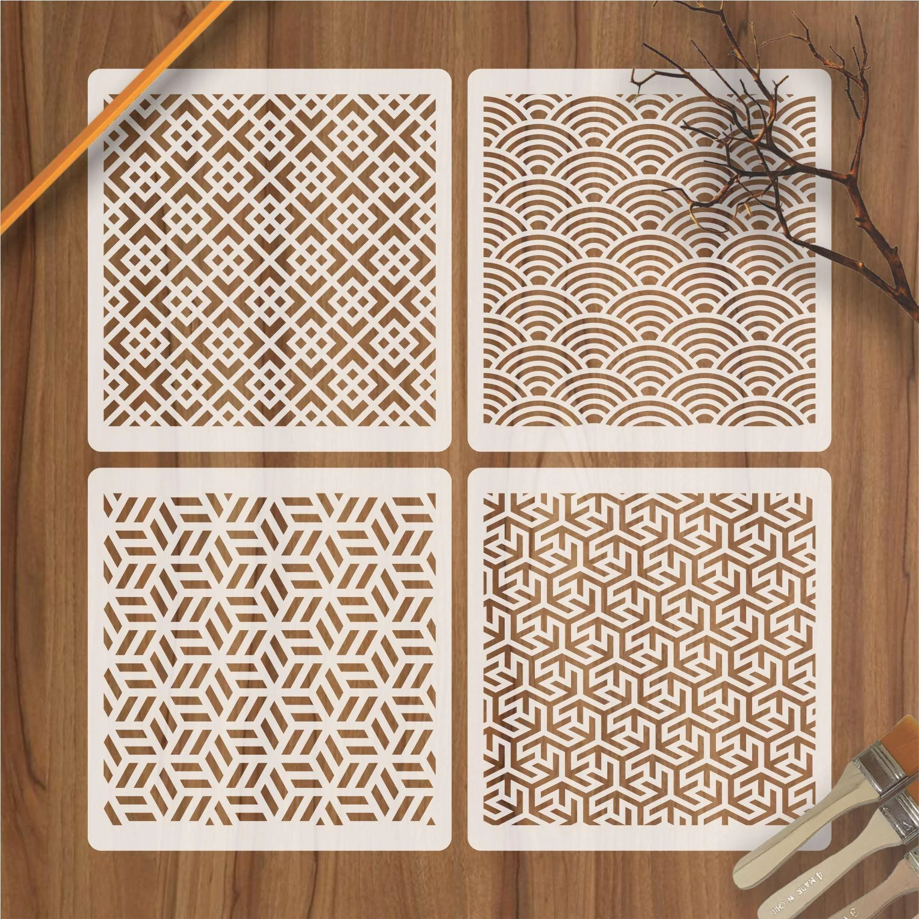 Pack of 4 Wall Decoration Testure Stencil for Canvas and wall painting.ID#40 - Image 2