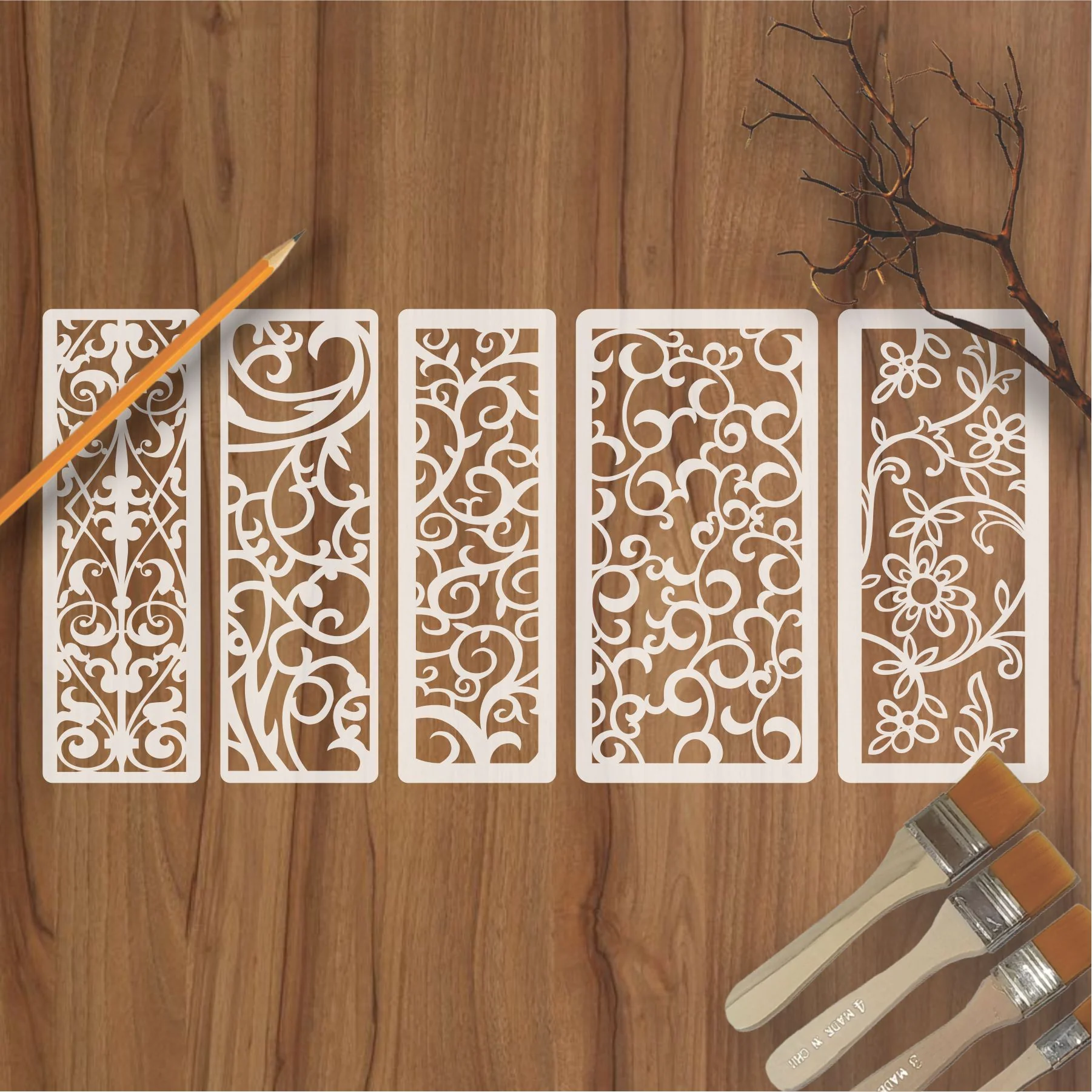 Pack of 5 Border Reusable Stencil For Canvas And Wall Painting.ID#221B - Image 2
