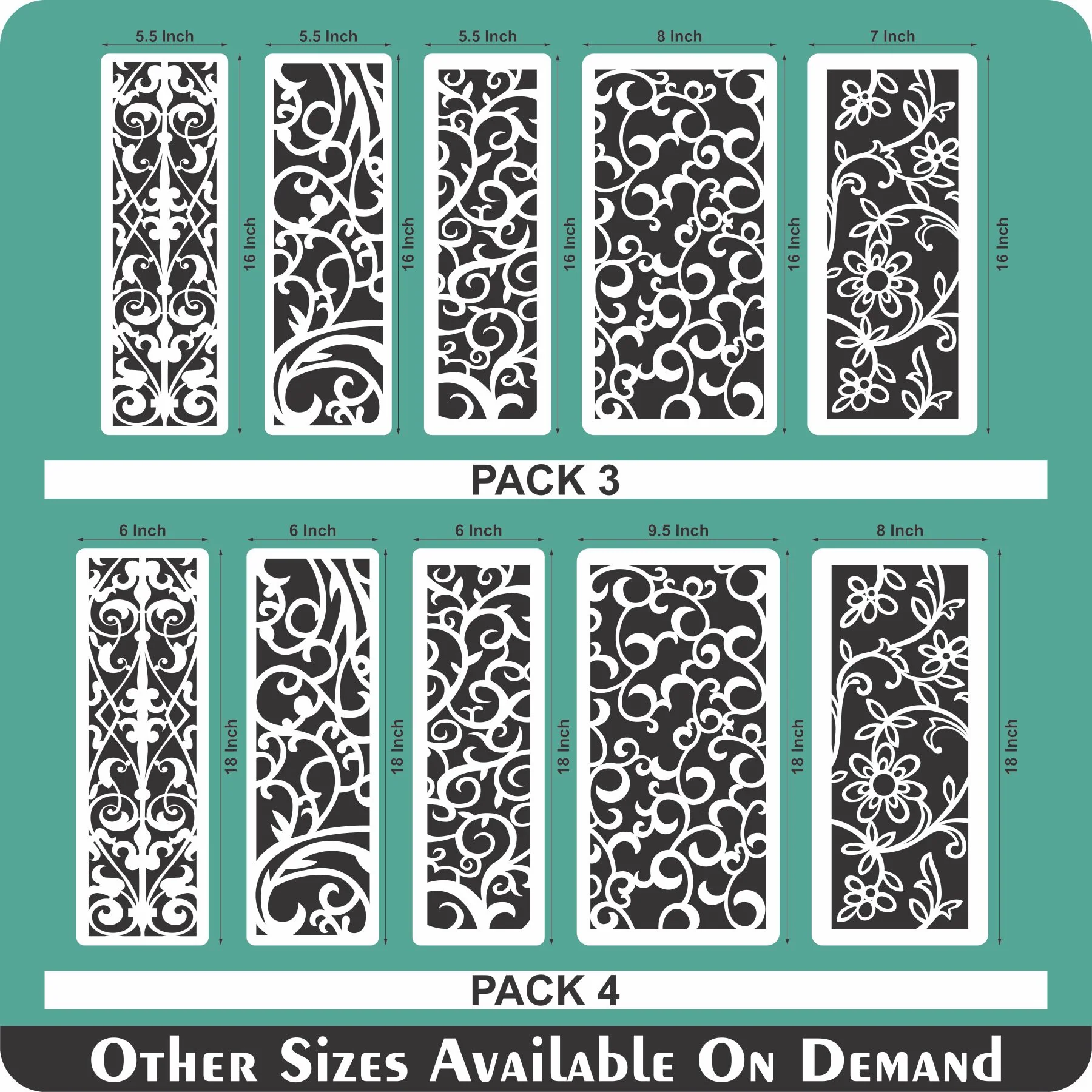 Pack of 5 Border Reusable Stencil For Canvas And Wall Painting.ID#221B - Image 7