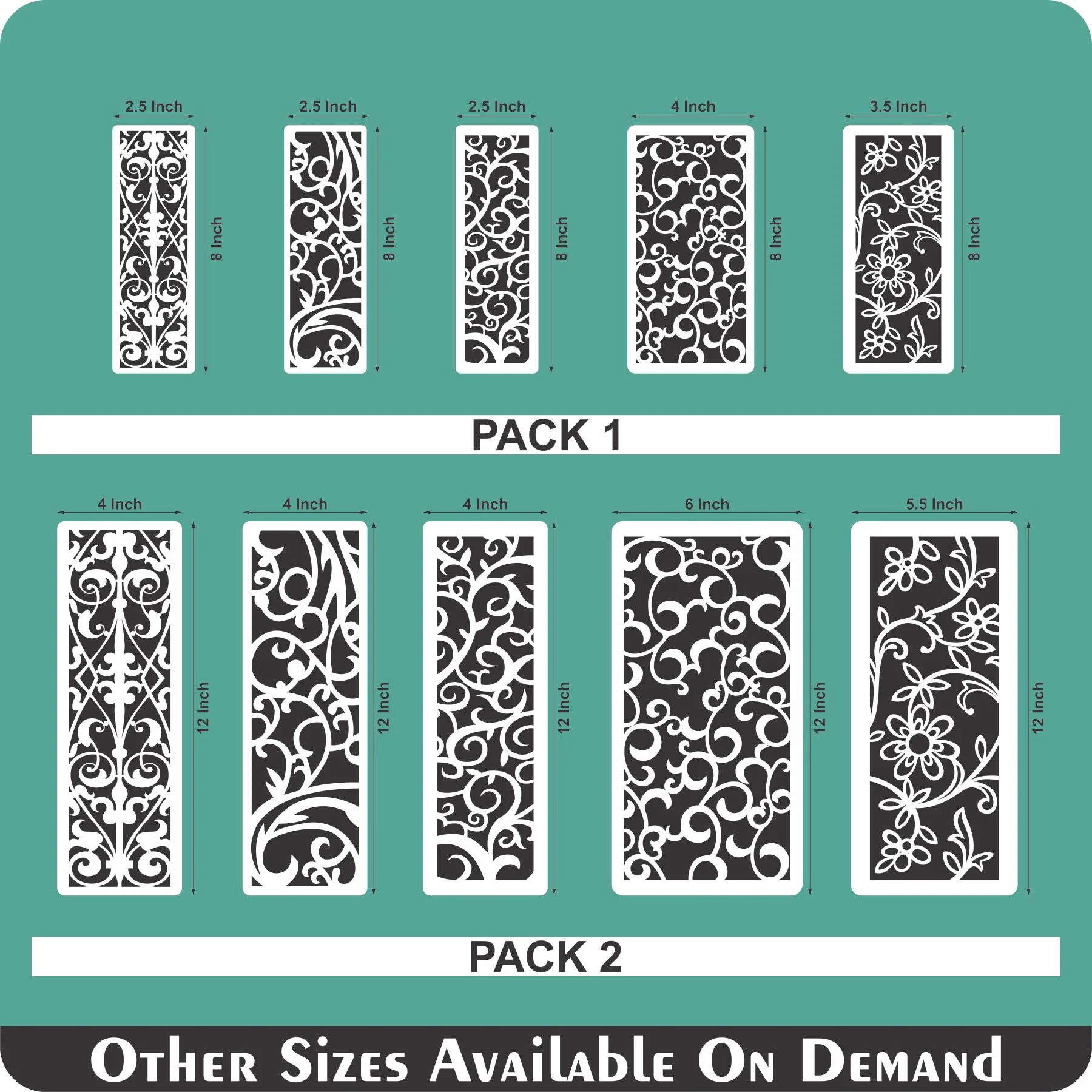 Pack of 5 Border Reusable Stencil For Canvas And Wall Painting.ID#221B - Image 8