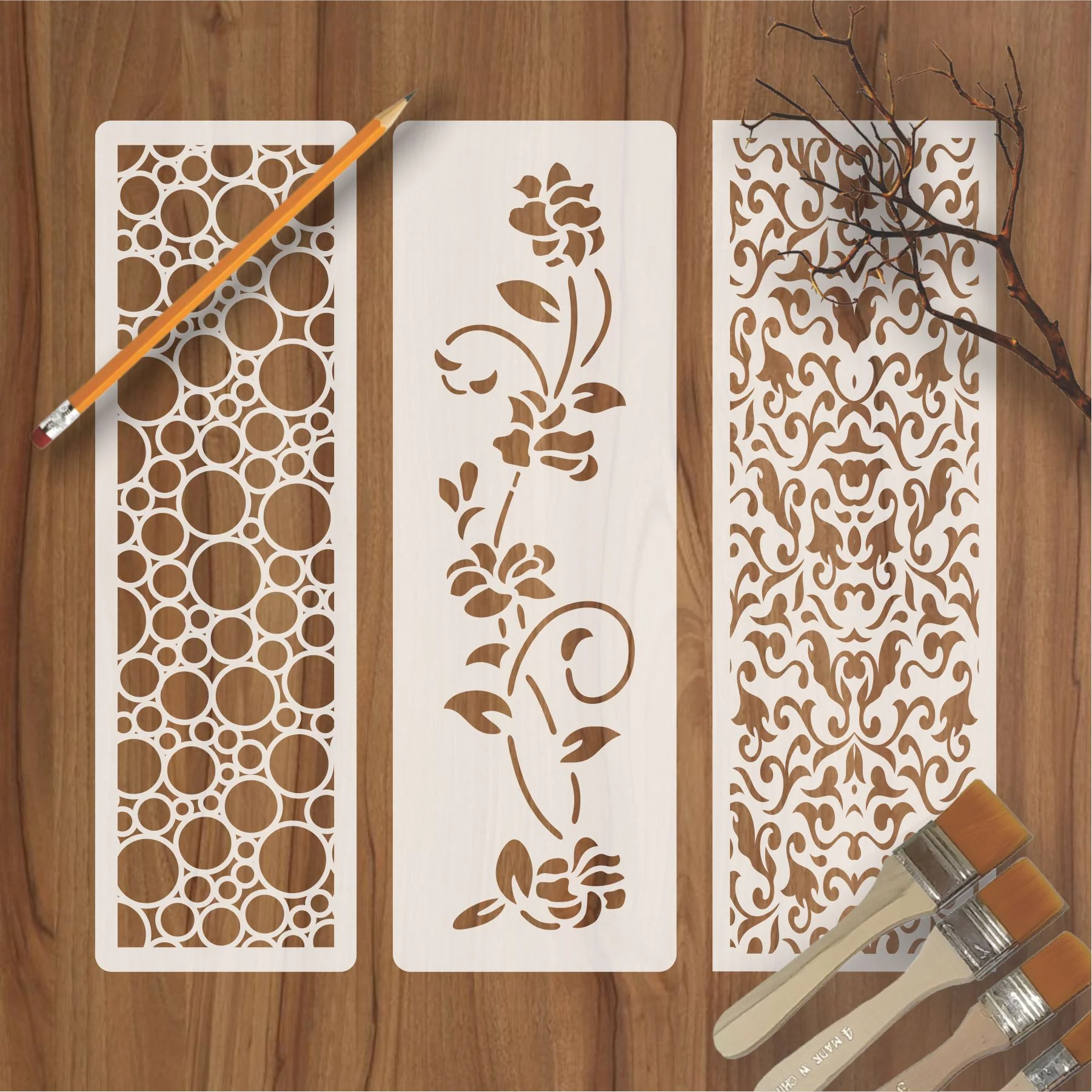 Pack of Three Border Reusable Stencil For Canvas And Wall Painting.ID#221A - Image 2