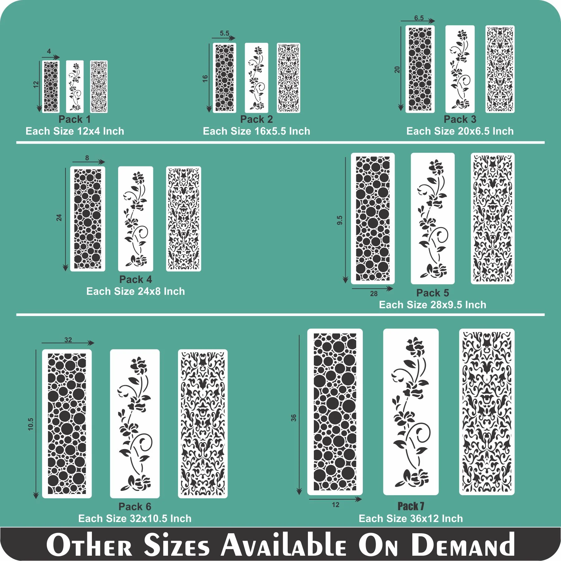 Pack of Three Border Reusable Stencil For Canvas And Wall Painting.ID#221A - Image 7