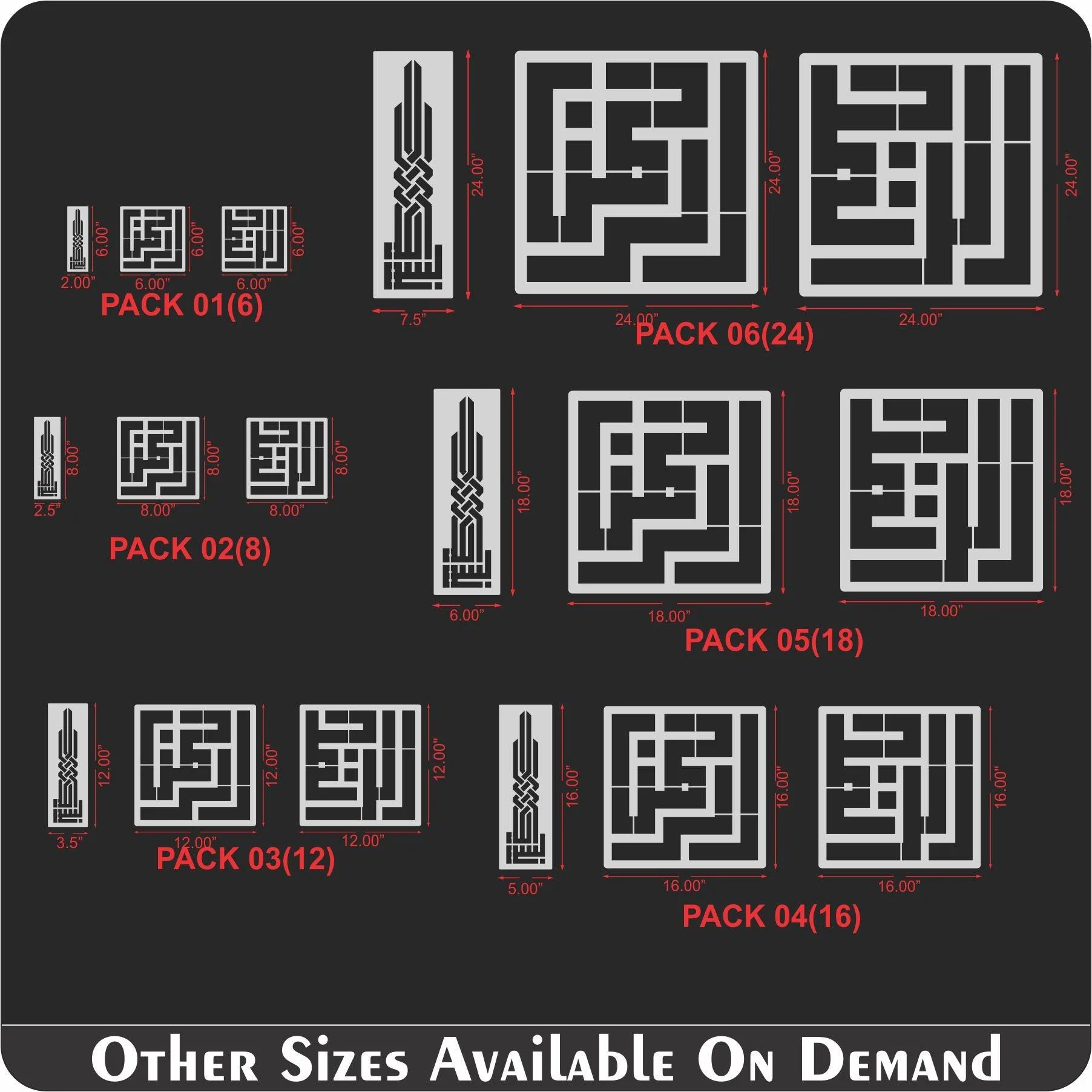 Pack of Three Calligraphy Islamic Reusable Stencil for Canvas and wall painting.ID#4103 - Image 7