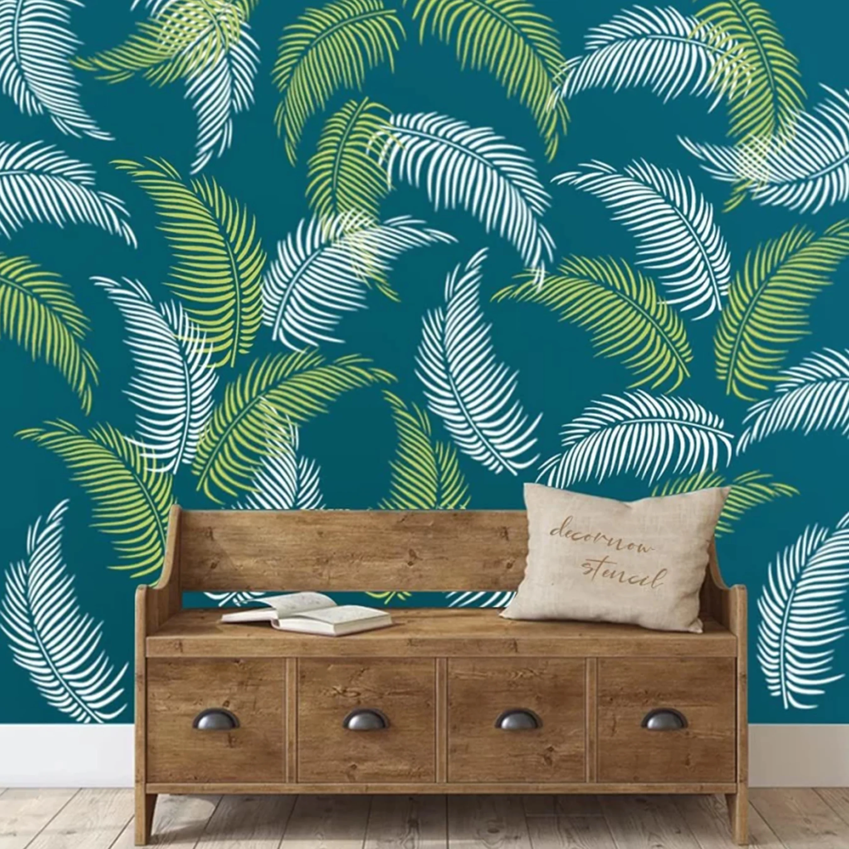 Palm leaf Reusable Stencil For Canvas And Wall Painting.ID#132 - Image 4