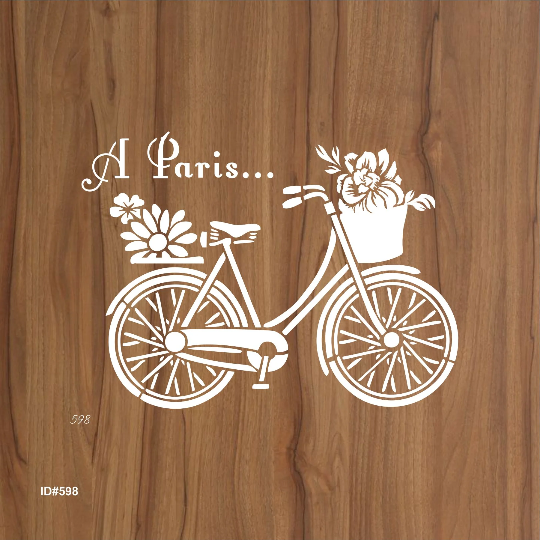 Paris Bicycle with Flowers Stencil for Wall, Furniture & Fabric Art – French Vintage Design – ID#598 - Image 3