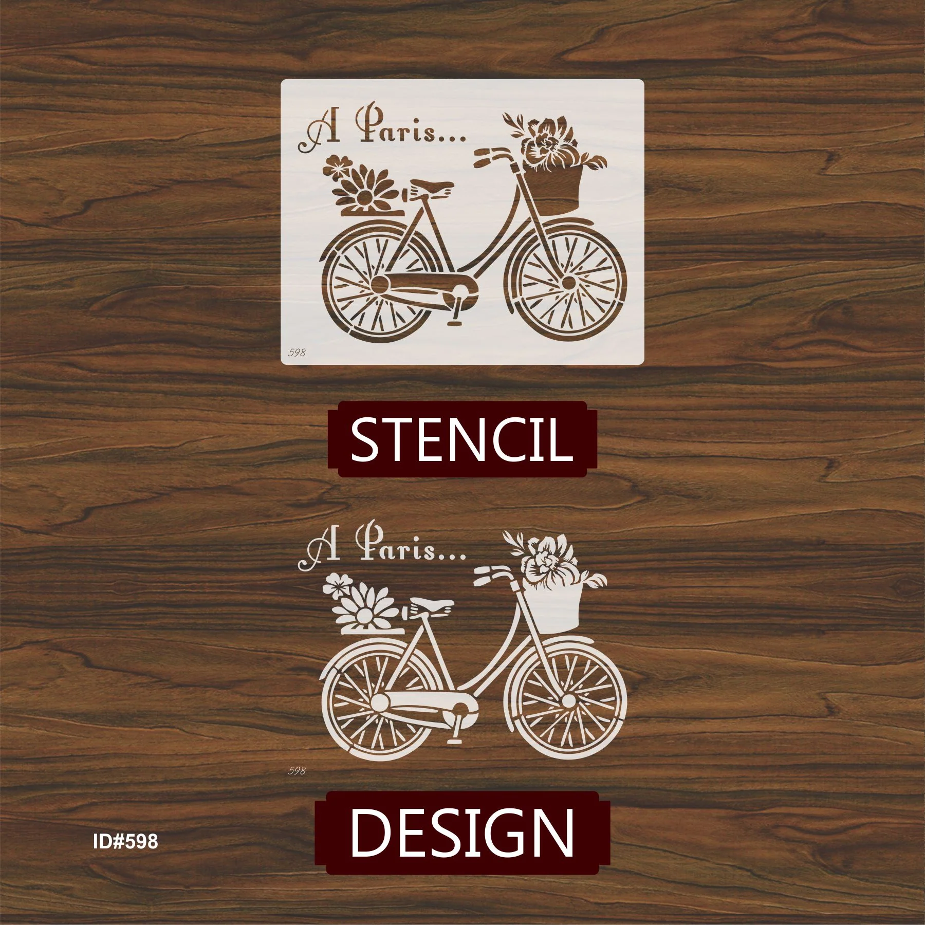 Paris Bicycle with Flowers Stencil for Wall, Furniture & Fabric Art – French Vintage Design – ID#598 - Image 4
