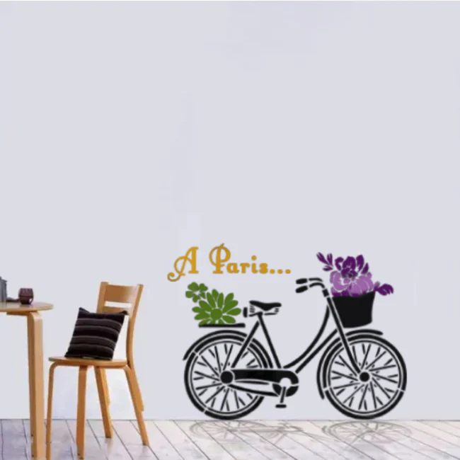 Paris Bicycle with Flowers Stencil for Wall, Furniture & Fabric Art – French Vintage Design – ID#598 - Image 6