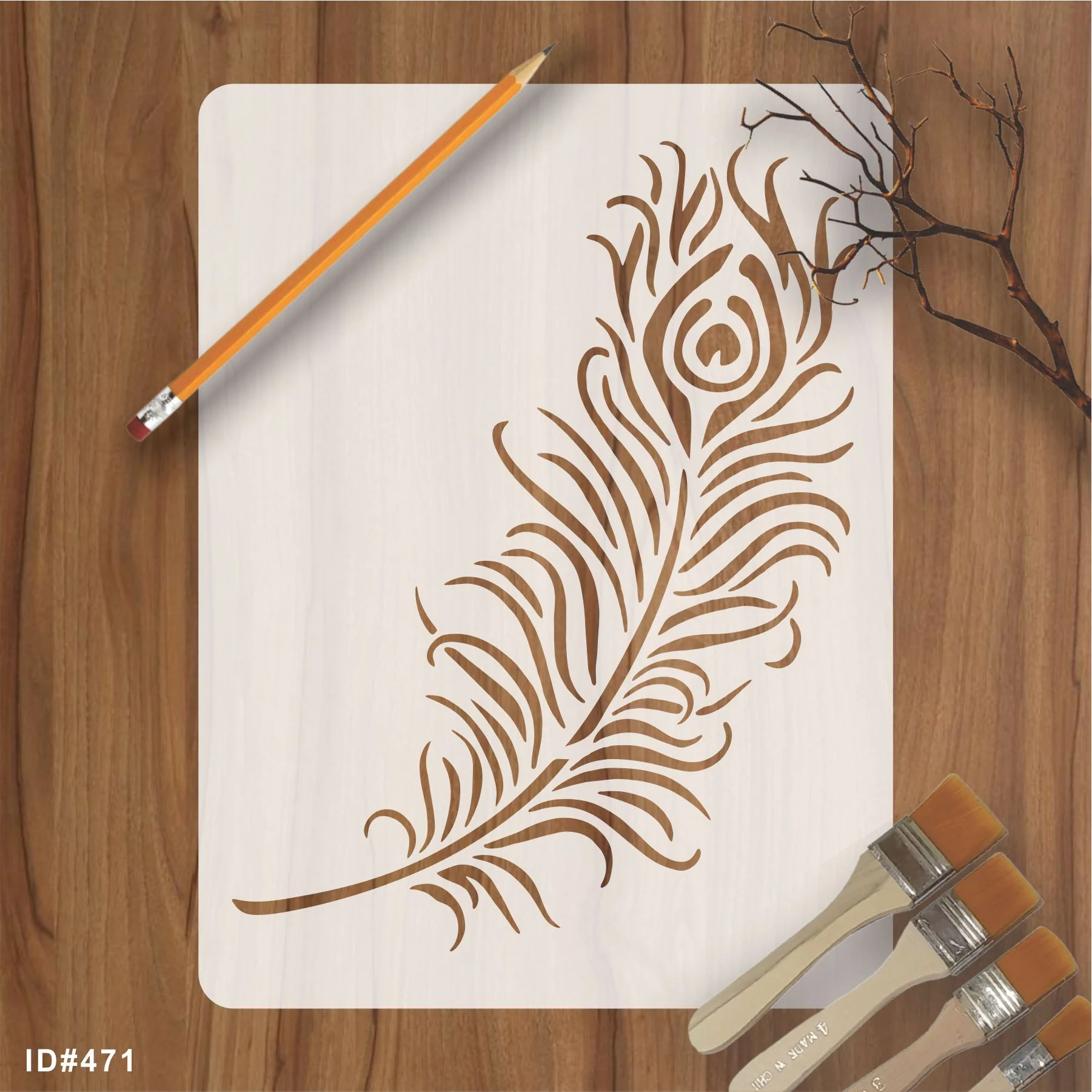 Peacock Feather Reusable Stencil For Canvas And Wall Painting.ID#471