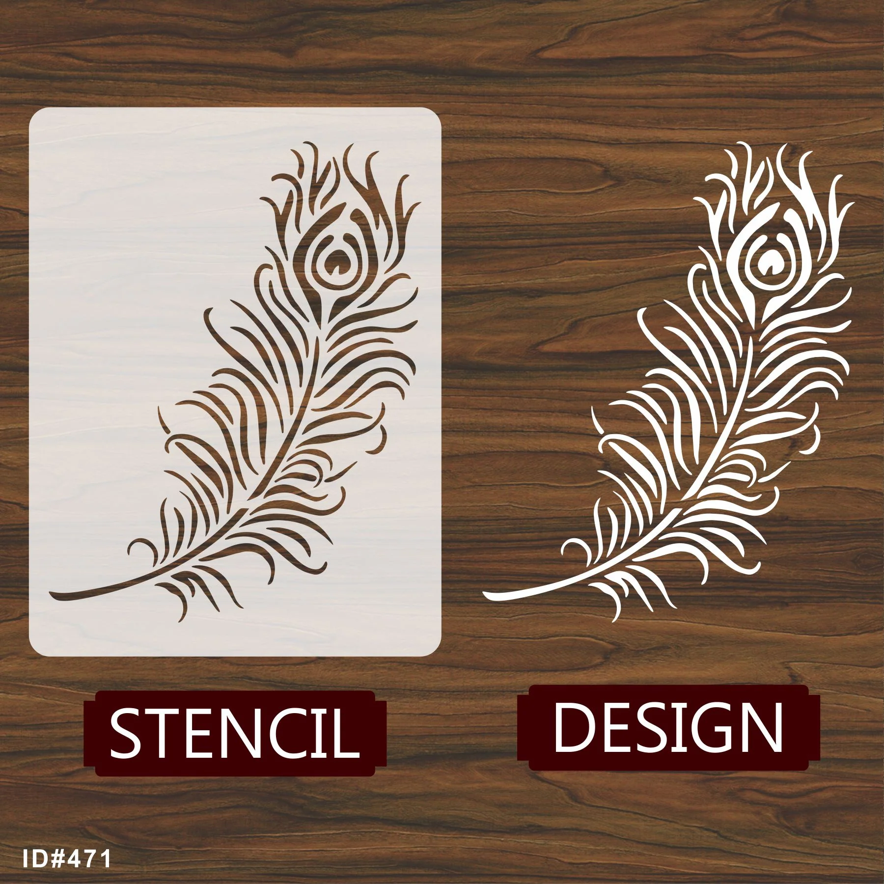 Peacock Feather Reusable Stencil For Canvas And Wall Painting.ID#471 - Image 3