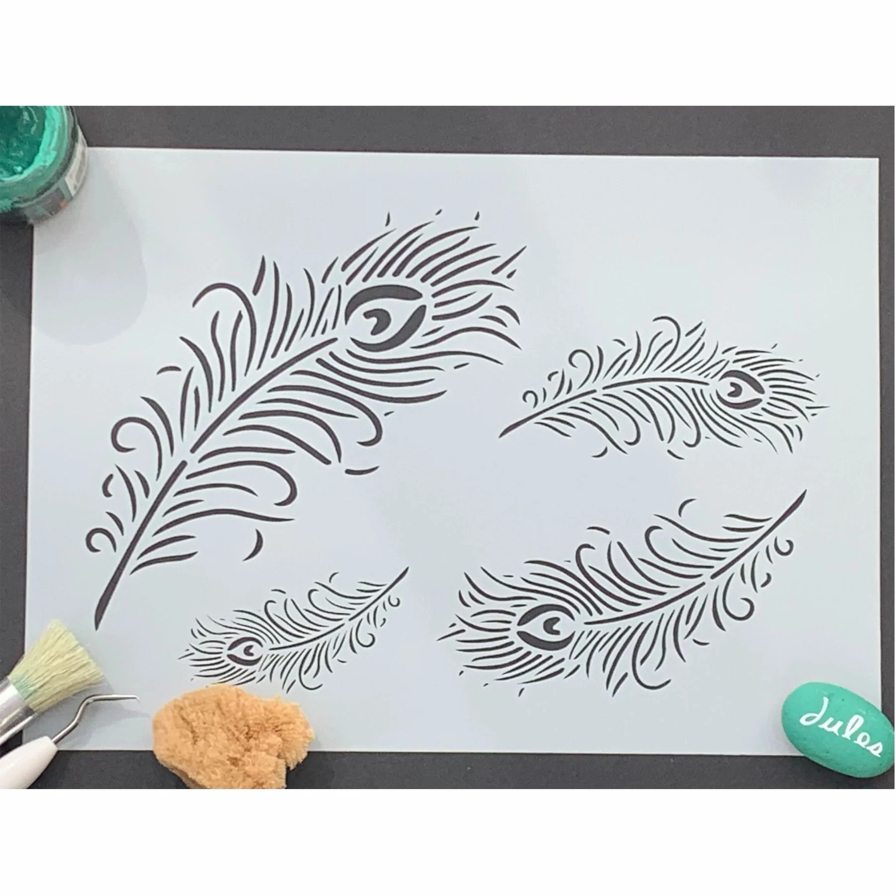 Peacock Feather Reusable Stencil For Canvas And Wall Painting.ID#471 - Image 5