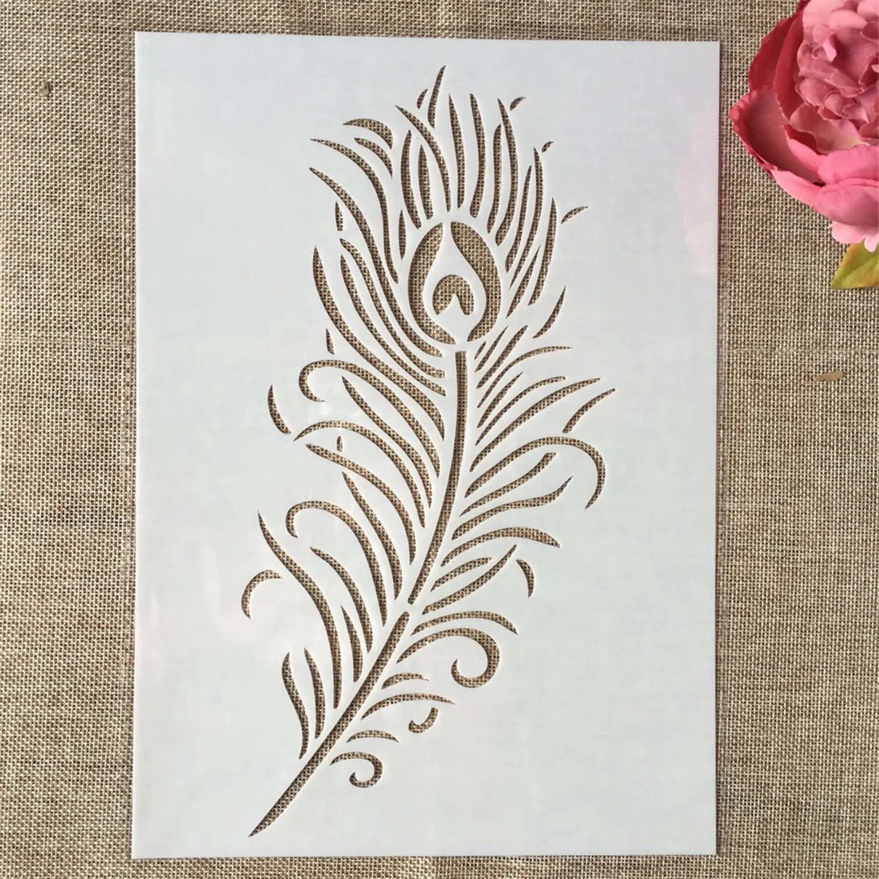 Peacock Feather Reusable Stencil For Canvas And Wall Painting.ID#471 - Image 6