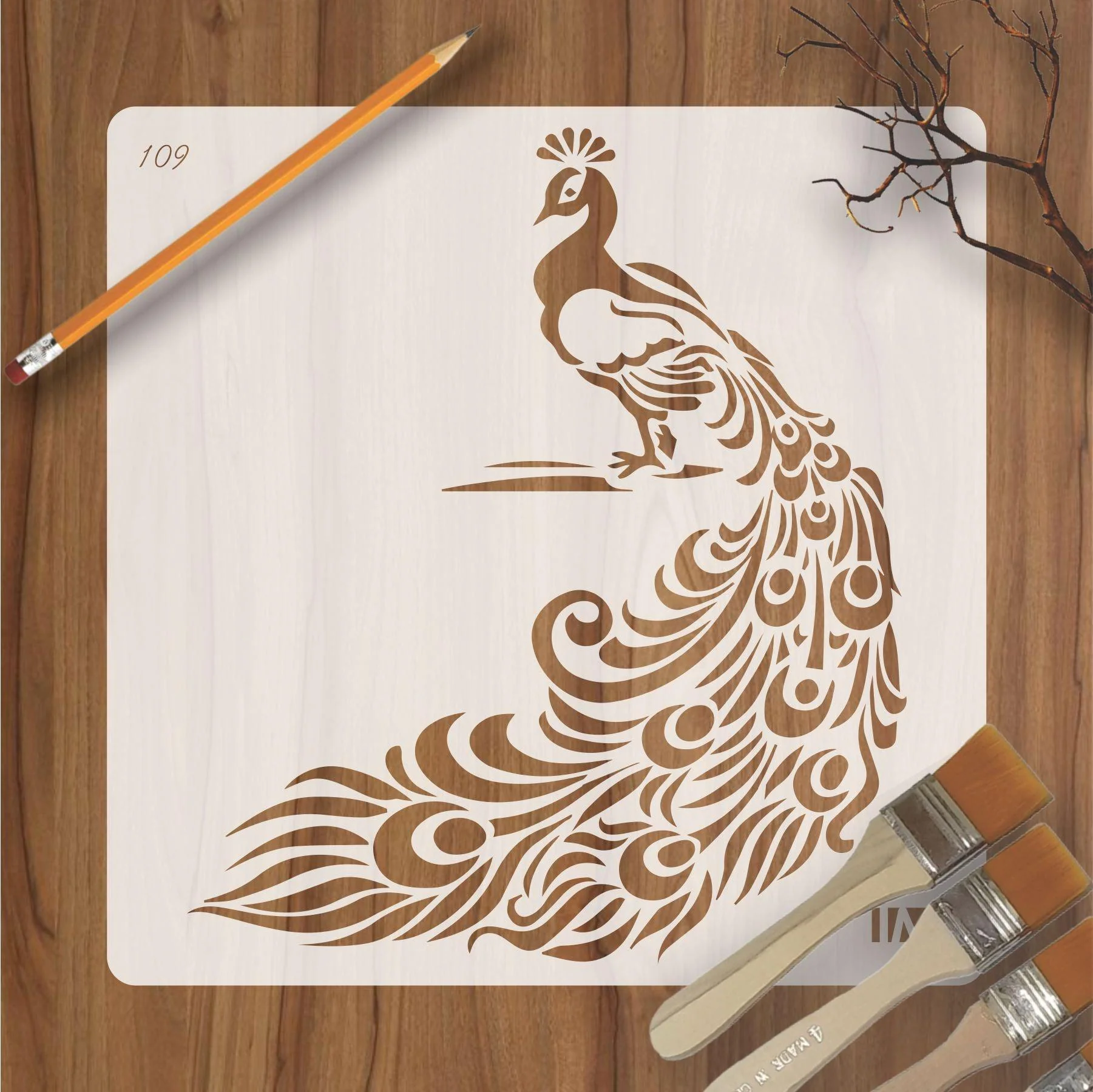 Peacock Reusable Stencil for Canvas and wall painting.ID#109 - Image 3