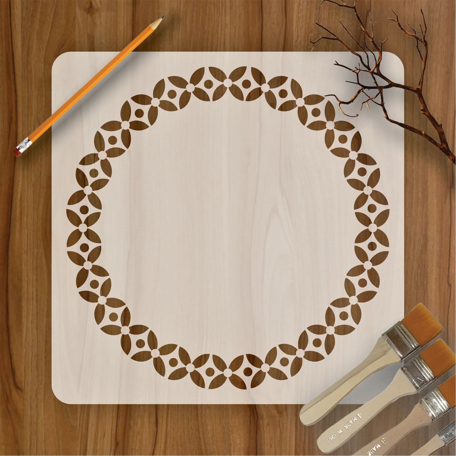 Petal Flower Round Pattern Reusable Stencil For Canvas And Wall Painting.ID#262