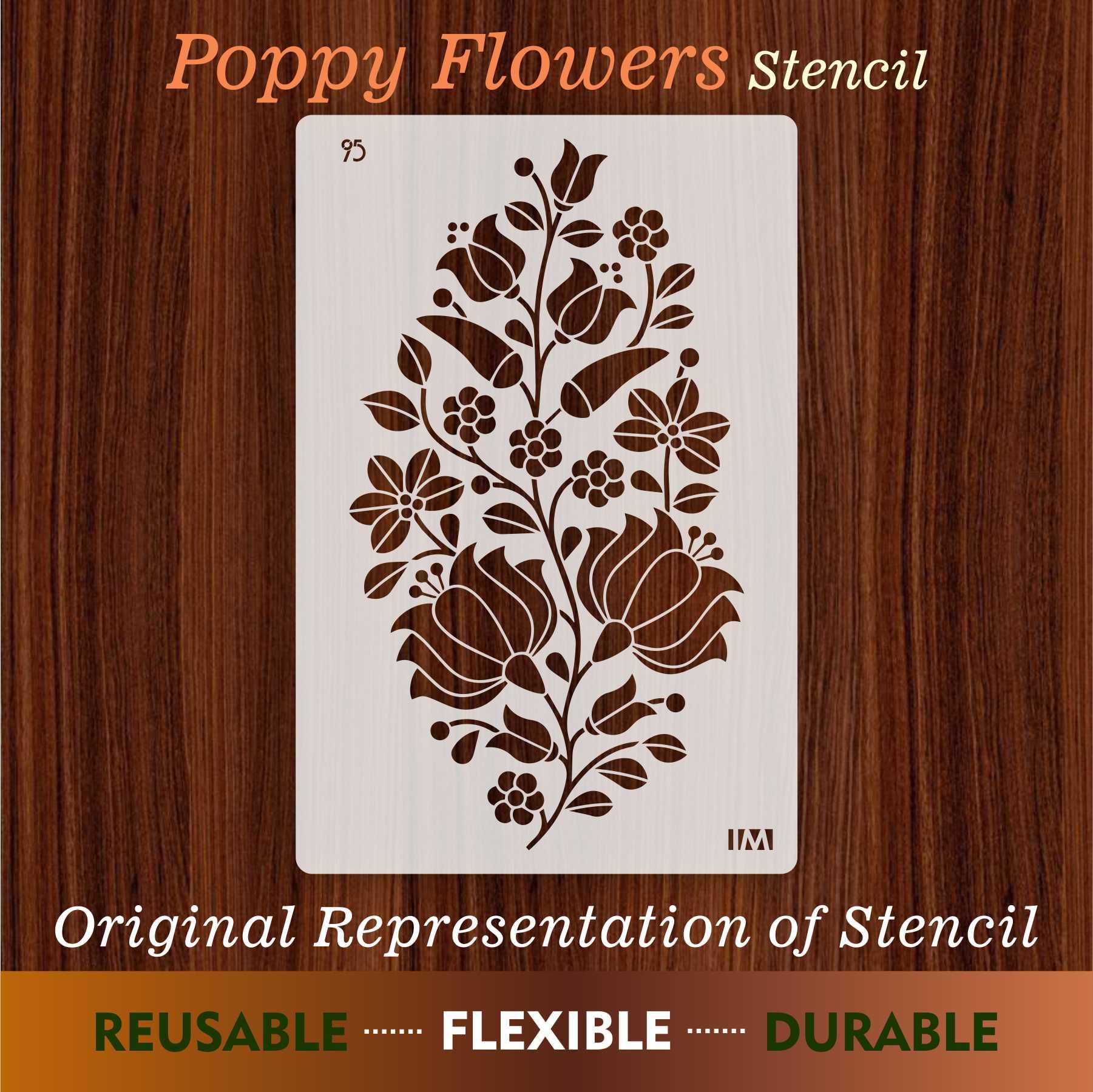 Poppy Flowers Reusable Stencil for Canvas and wall painting.ID#95 - Image 4