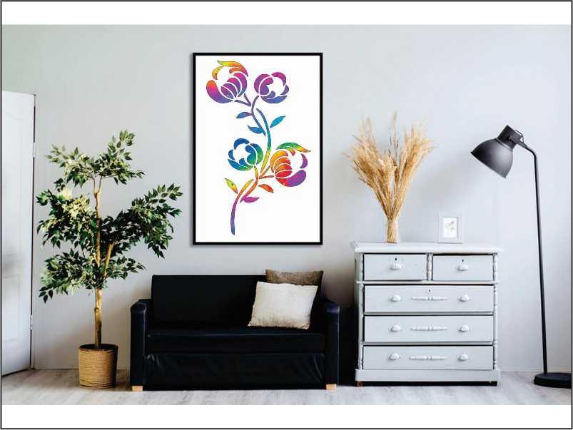 Popy Plant Flower Reusable Stencil for Canvas and wall painting.ID#20 - Image 5