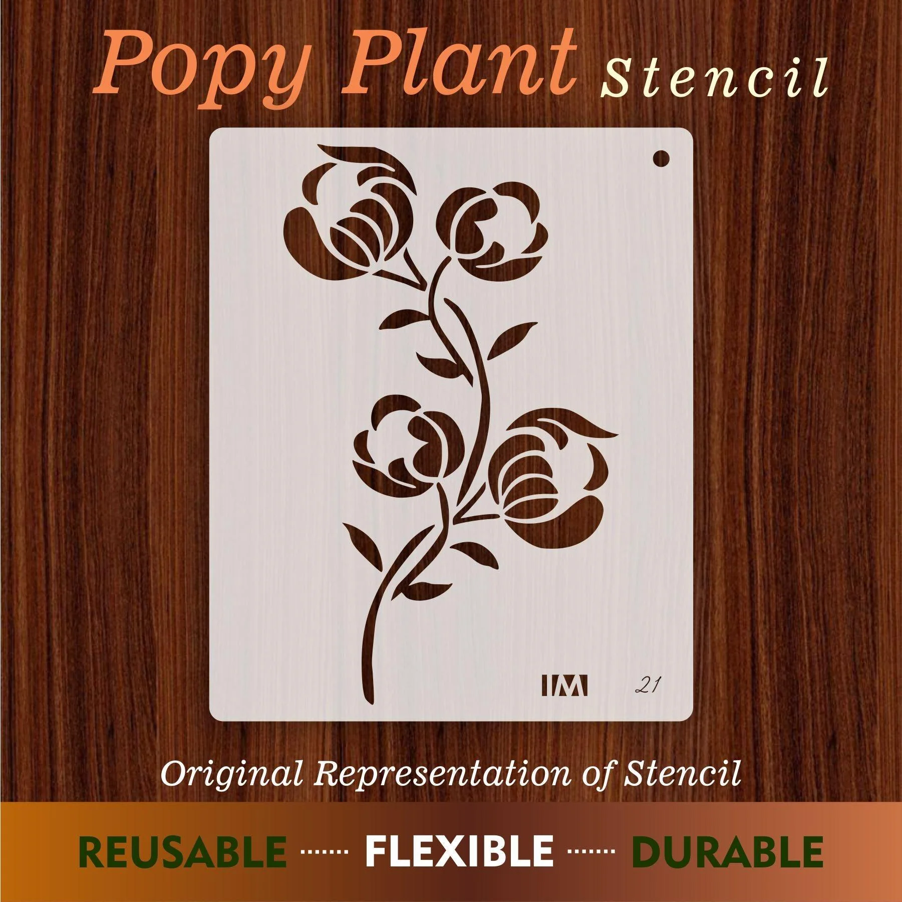 Popy Plant Flower Reusable Stencil for Canvas and wall painting.ID#20 - Image 6