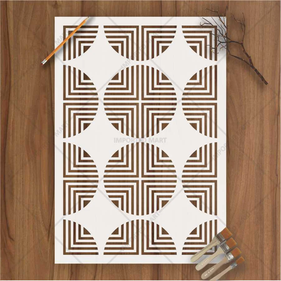 Retro Optical Grid Stencil for Wall, Floor & Fabric Art – Geometric Circle Pattern – ID# 683 - Image 2