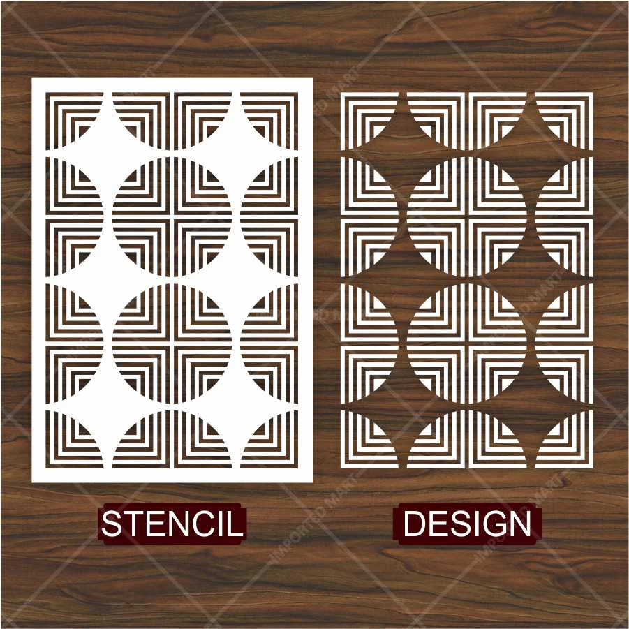 Retro Optical Grid Stencil for Wall, Floor & Fabric Art – Geometric Circle Pattern – ID# 683 - Image 4